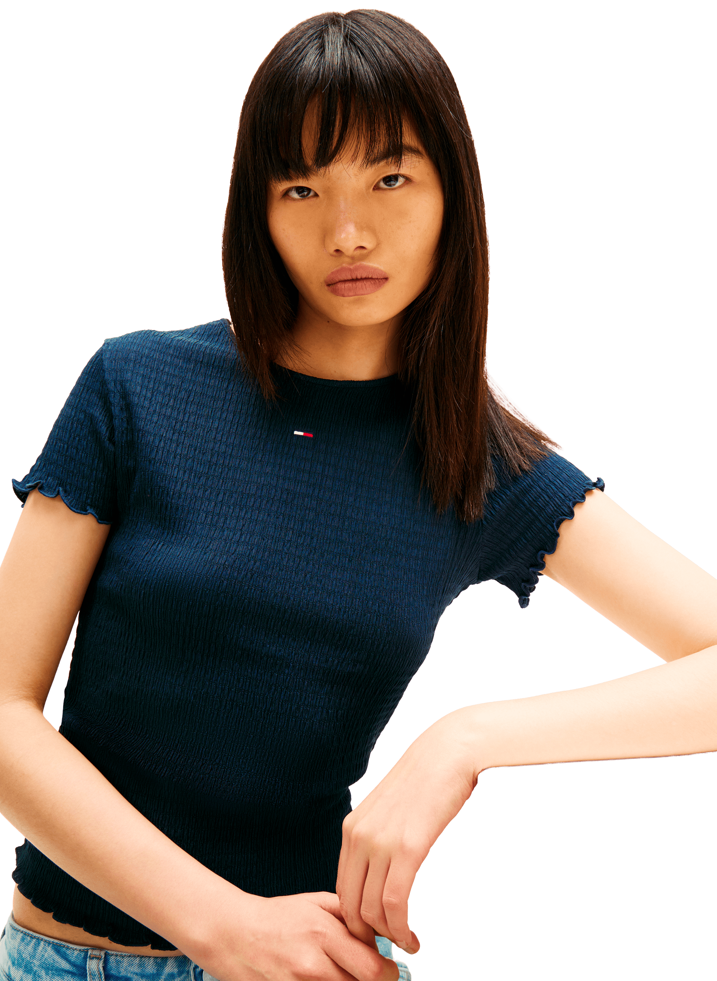 Ribbed logo T-shirt TOMMY HILFIGER Blue