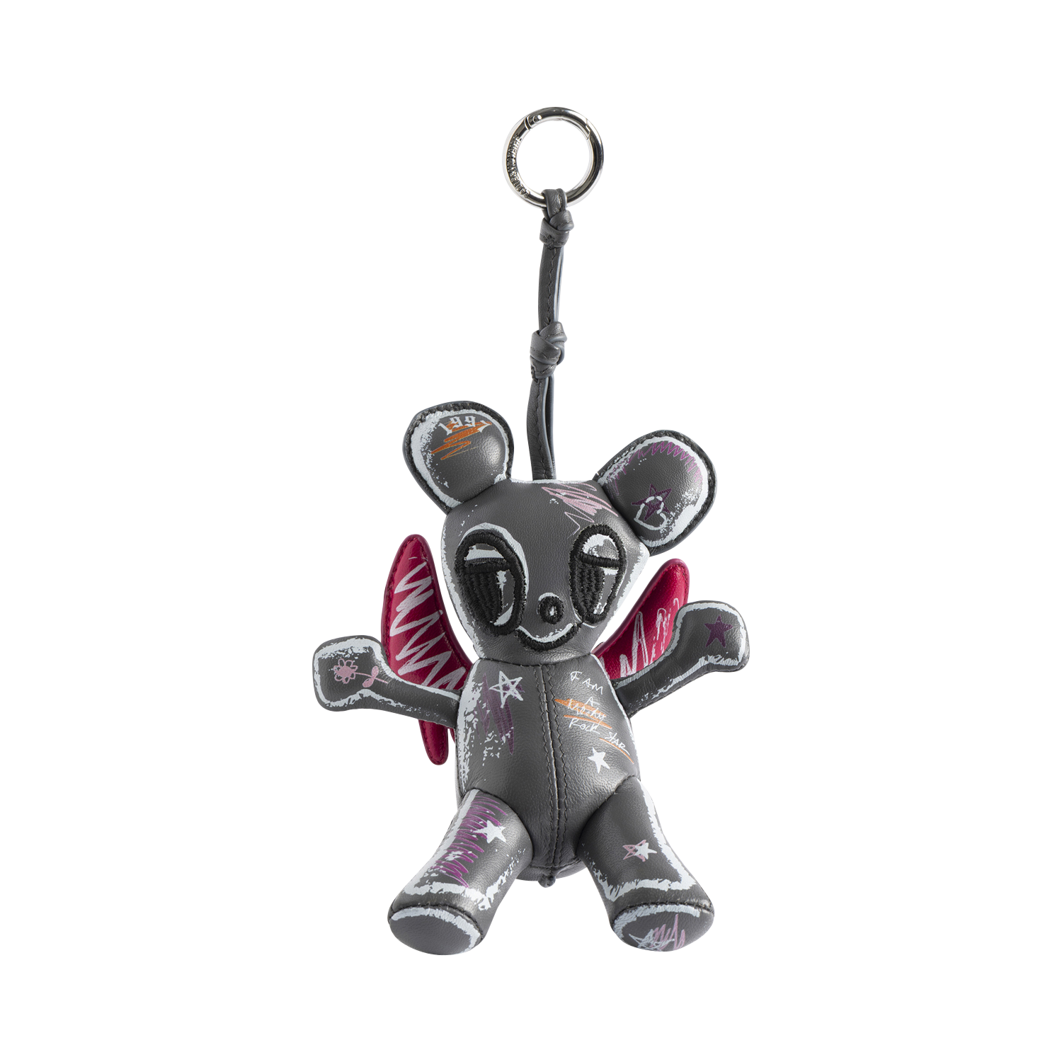 Porte-clés poupée souris à tags en cuir sassy ZADIG&VOLTAIRE Gris