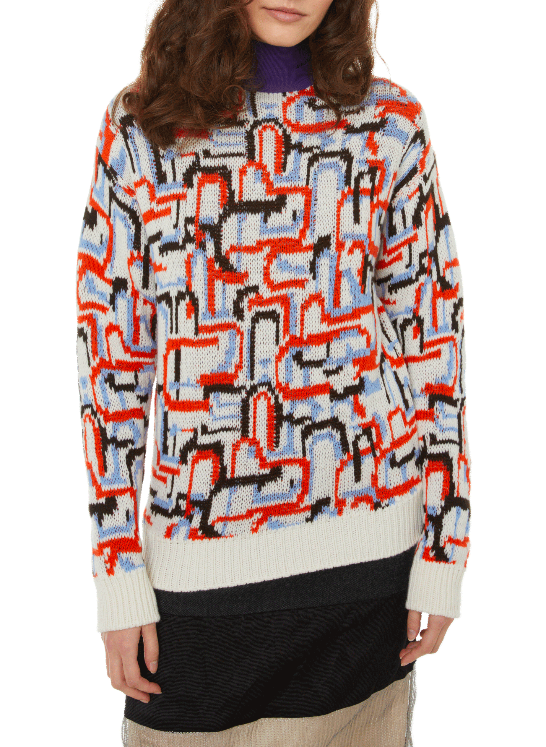 Pull graphique en cachemire et laine vierge mélangés PRADA Orange