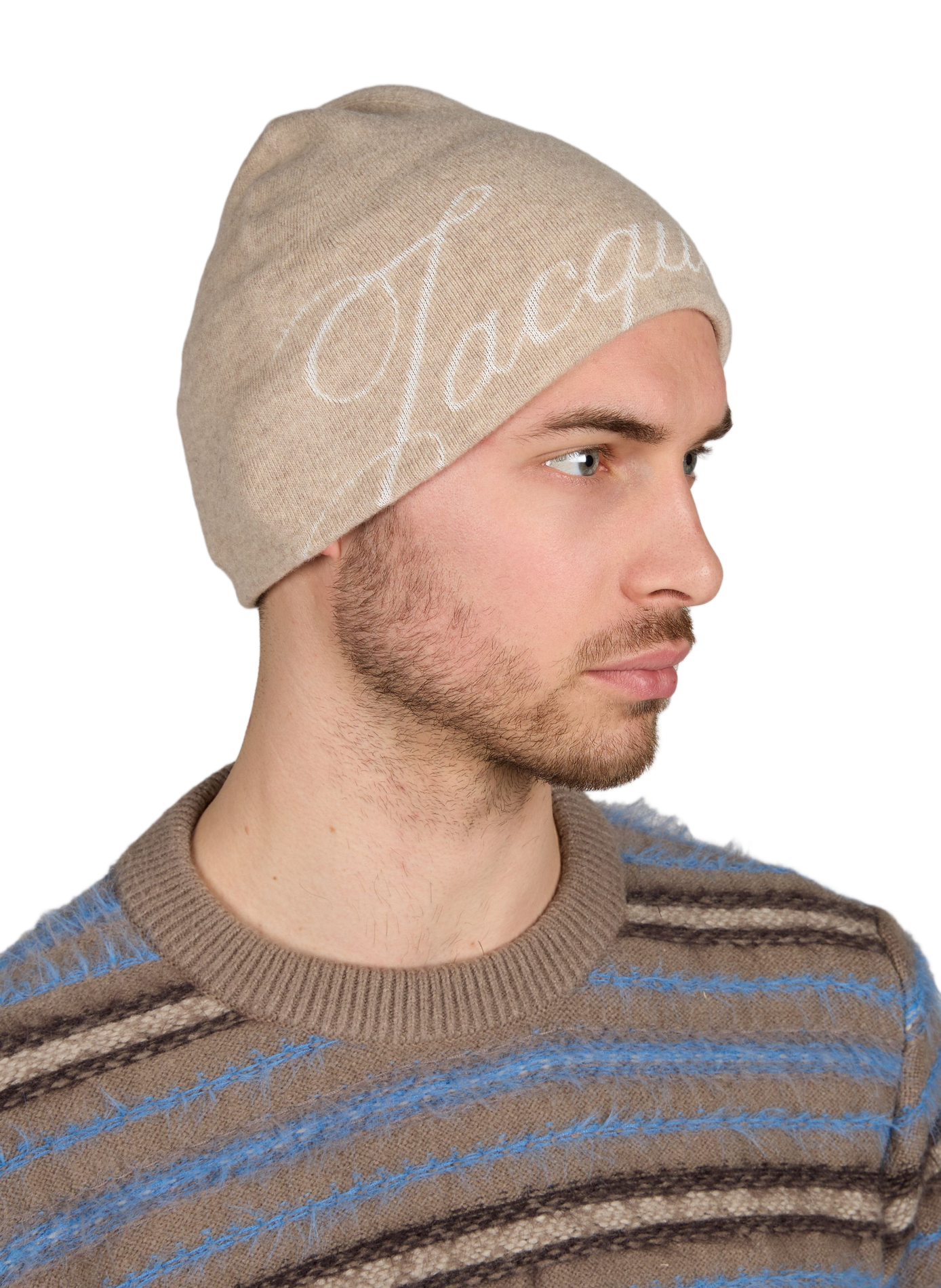 Chevron pattern wool and cashmere blend beanie JACQUEMUS Beige