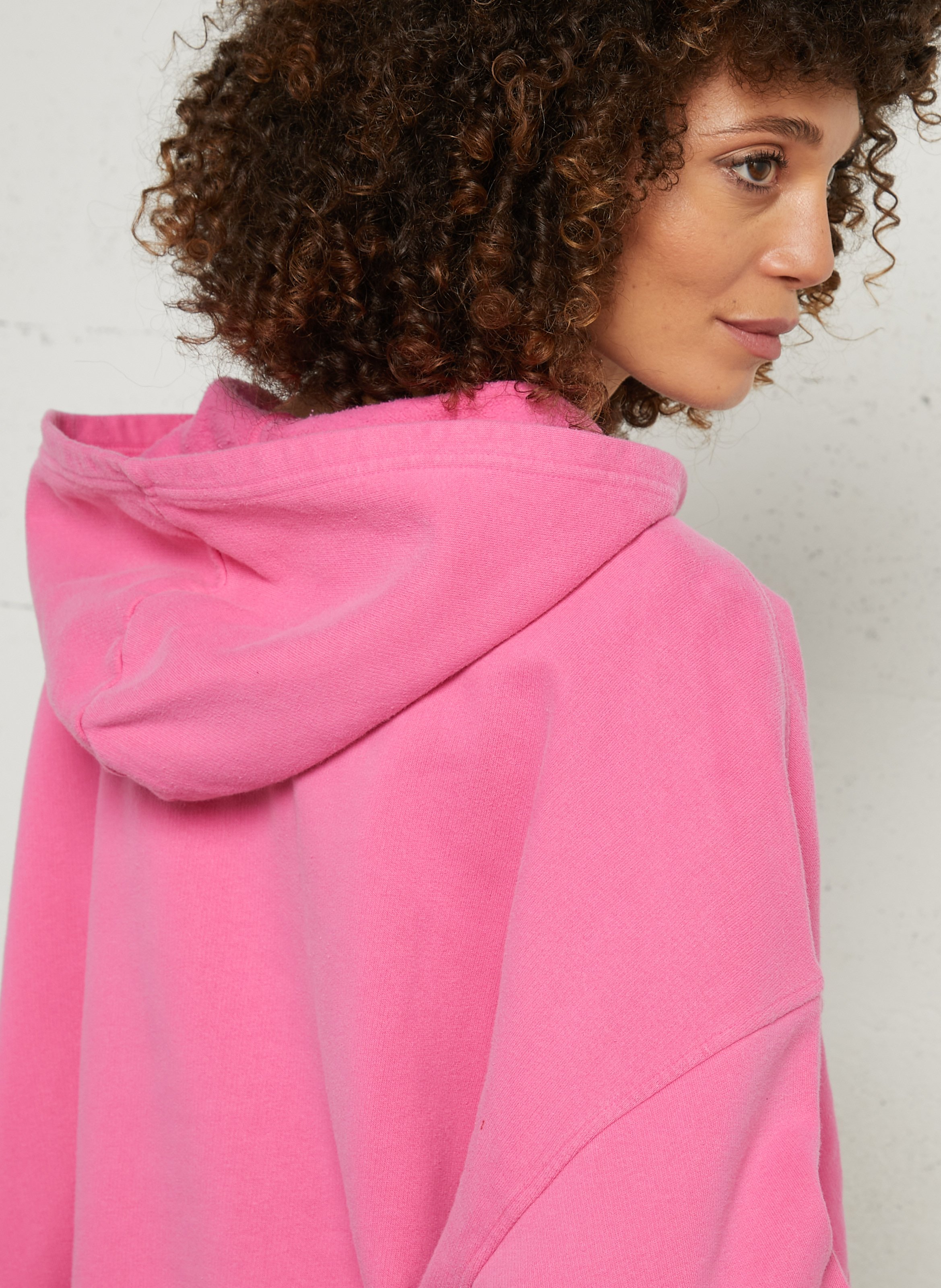 Sweat oversize à capuche en coton plizzy AMERICAN VINTAGE Rose