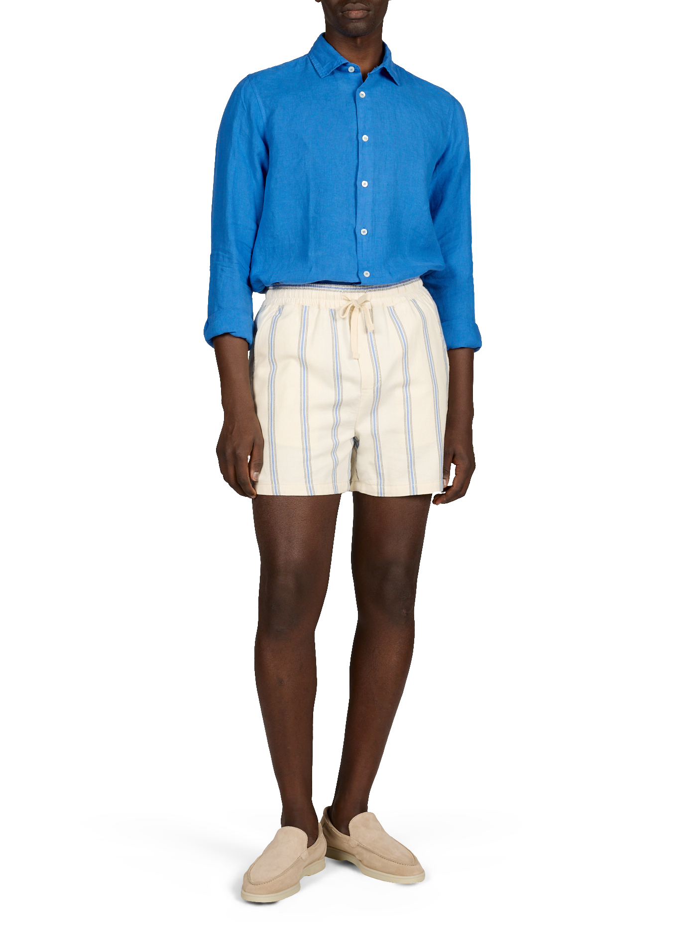 Chemise unie à manches longues en lin LAFAURIE Bleu