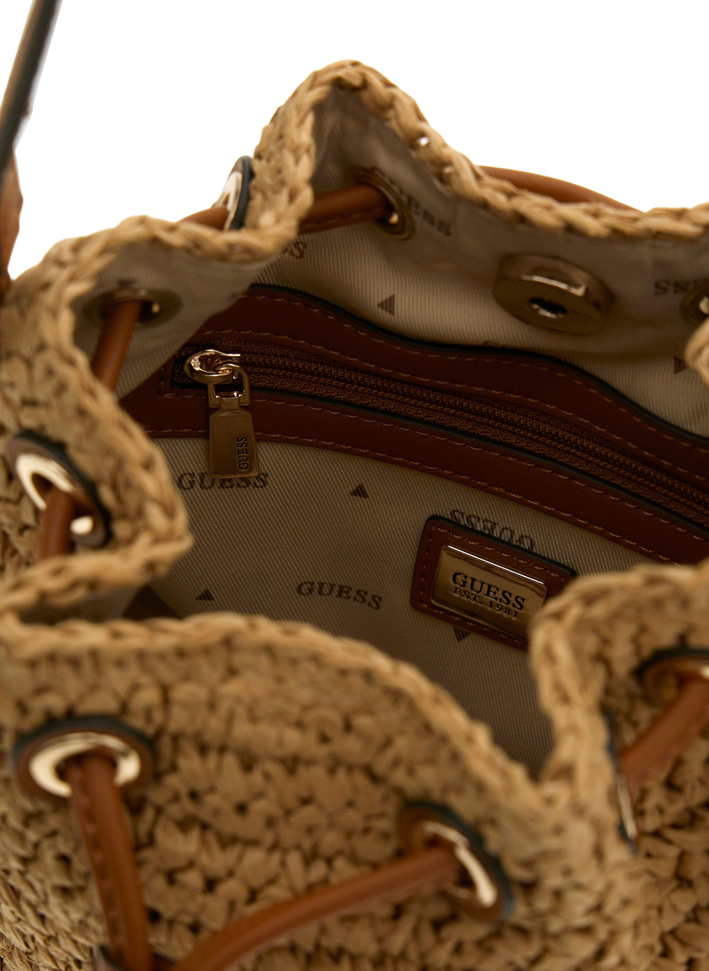 Ofelia straw bucket bag GUESS Brown