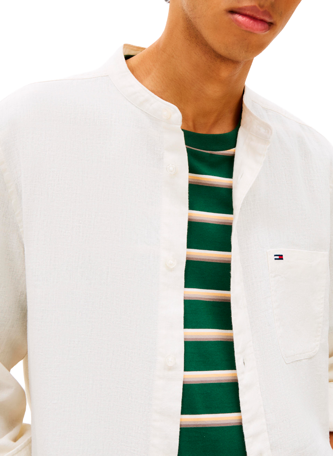 Shirt with a mandarin collar in linen and cotton TOMMY HILFIGER White