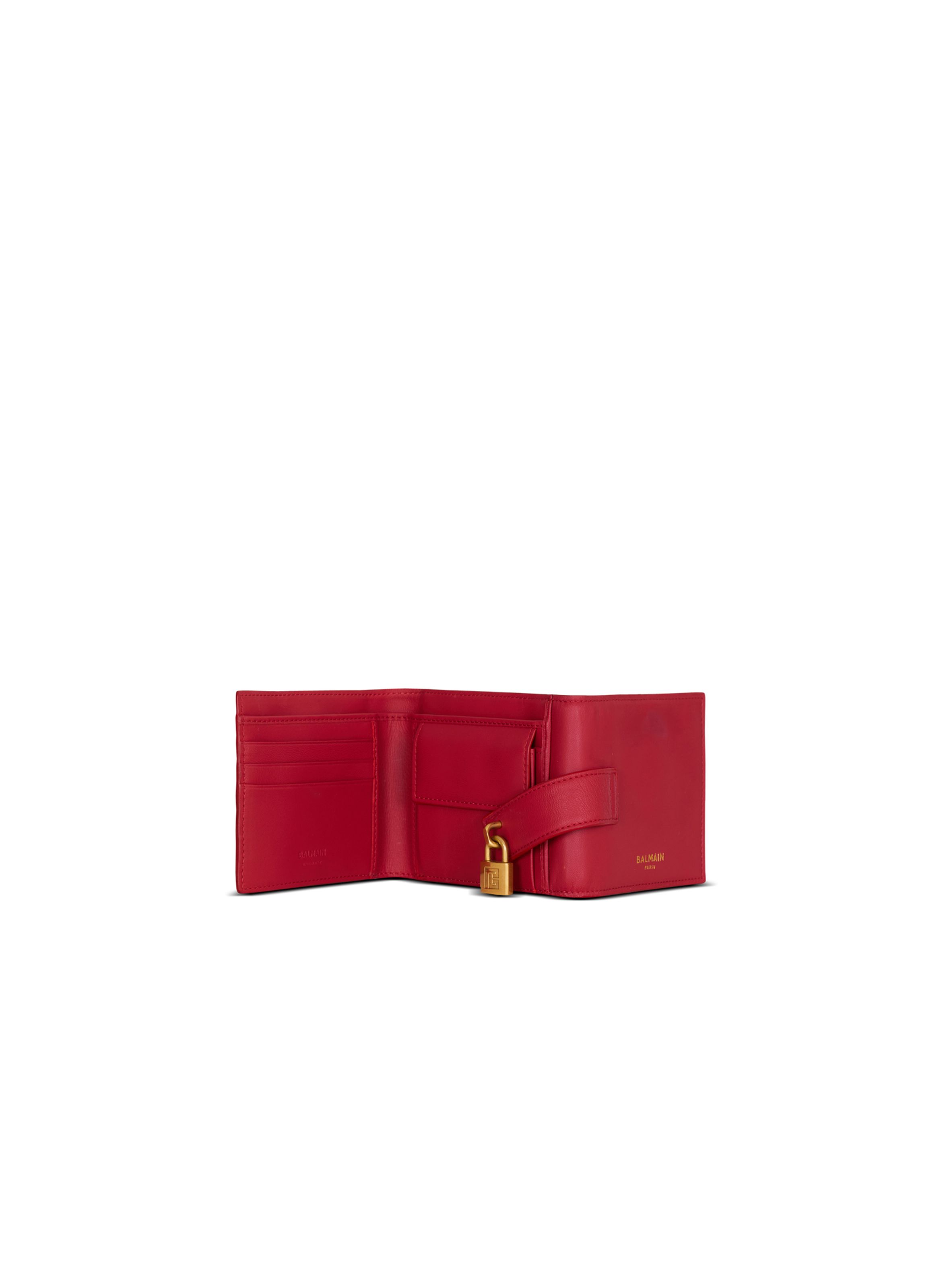 Portefeuille pulse trifold en cuir lisse BALMAIN Rouge