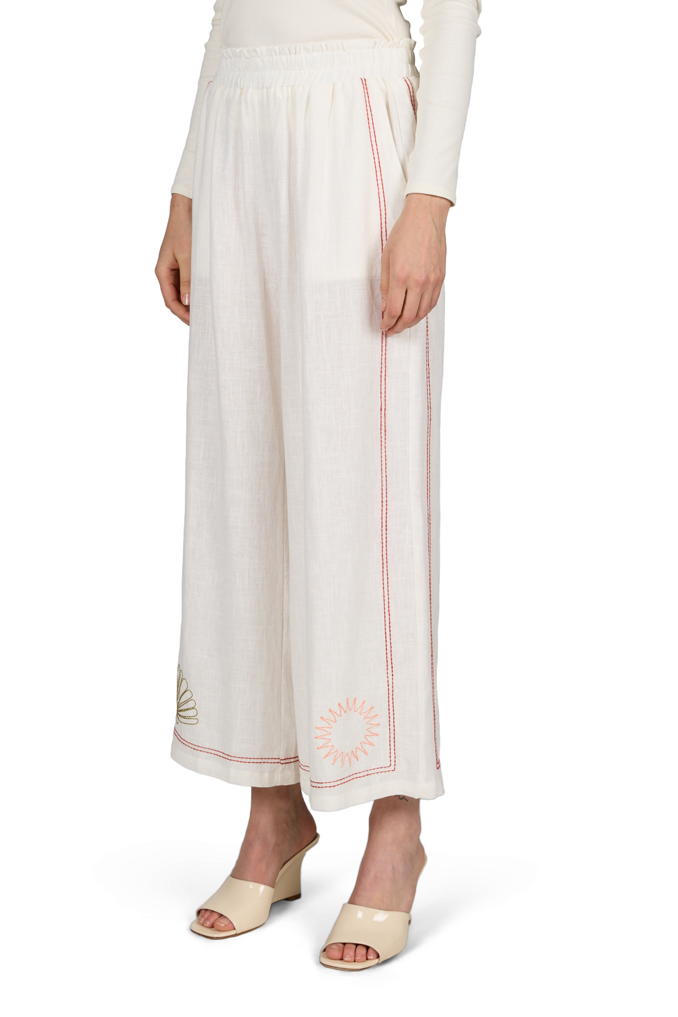Pantalon Conor à détails brodés et taille haute élastiquée GARANCE Blanc