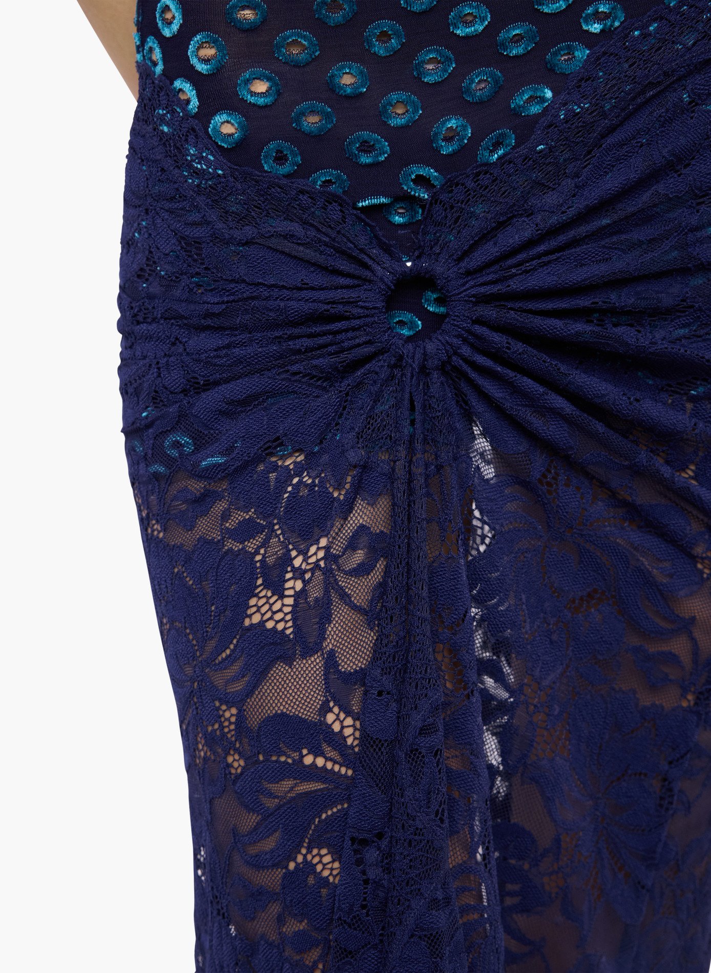 Longue jupe en dentelle trompe-l'œil RABANNE Bleu
