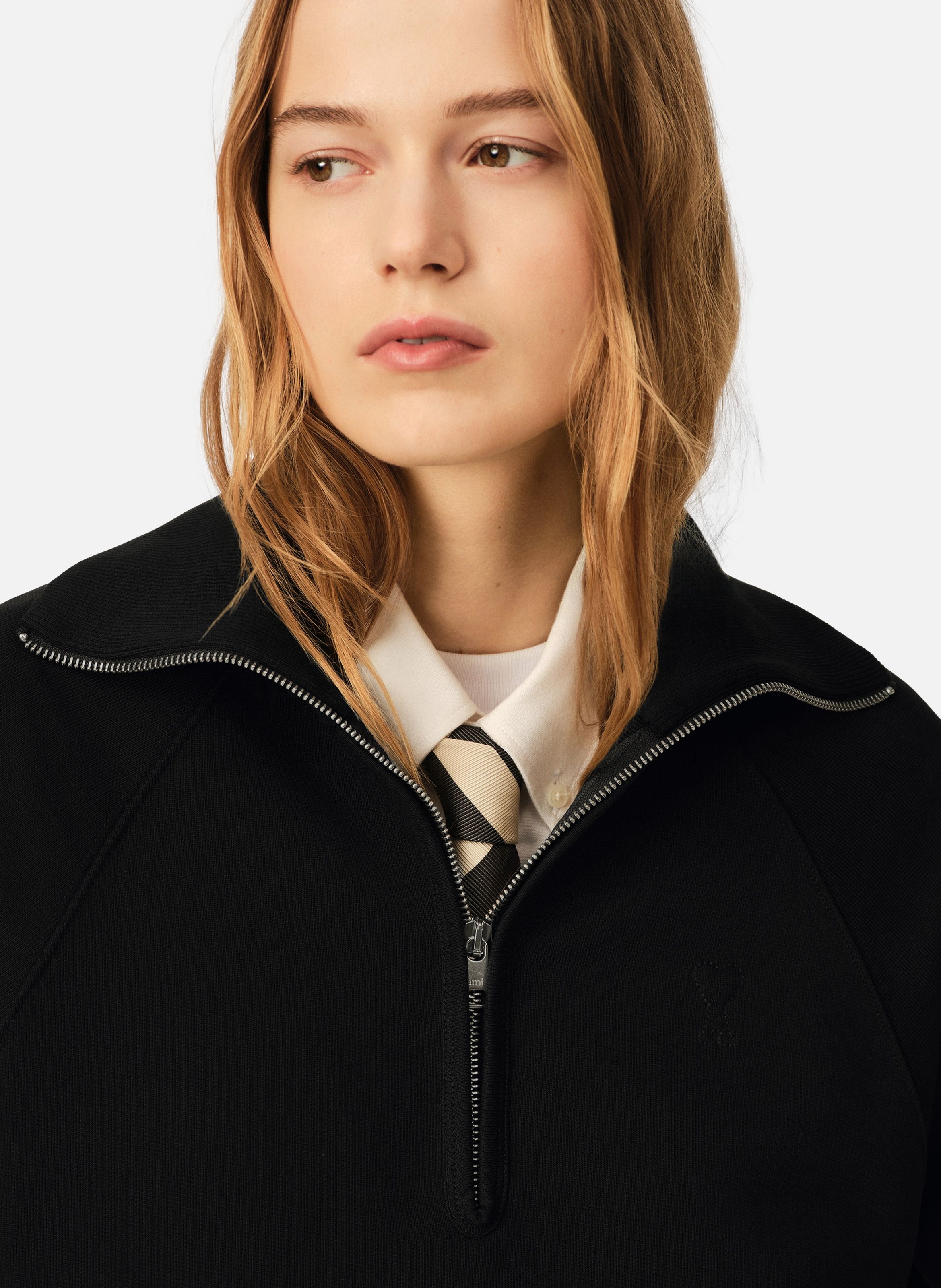 Sweatshirt zippé unisexe en coton ami de coeur embossé AMI PARIS Noir