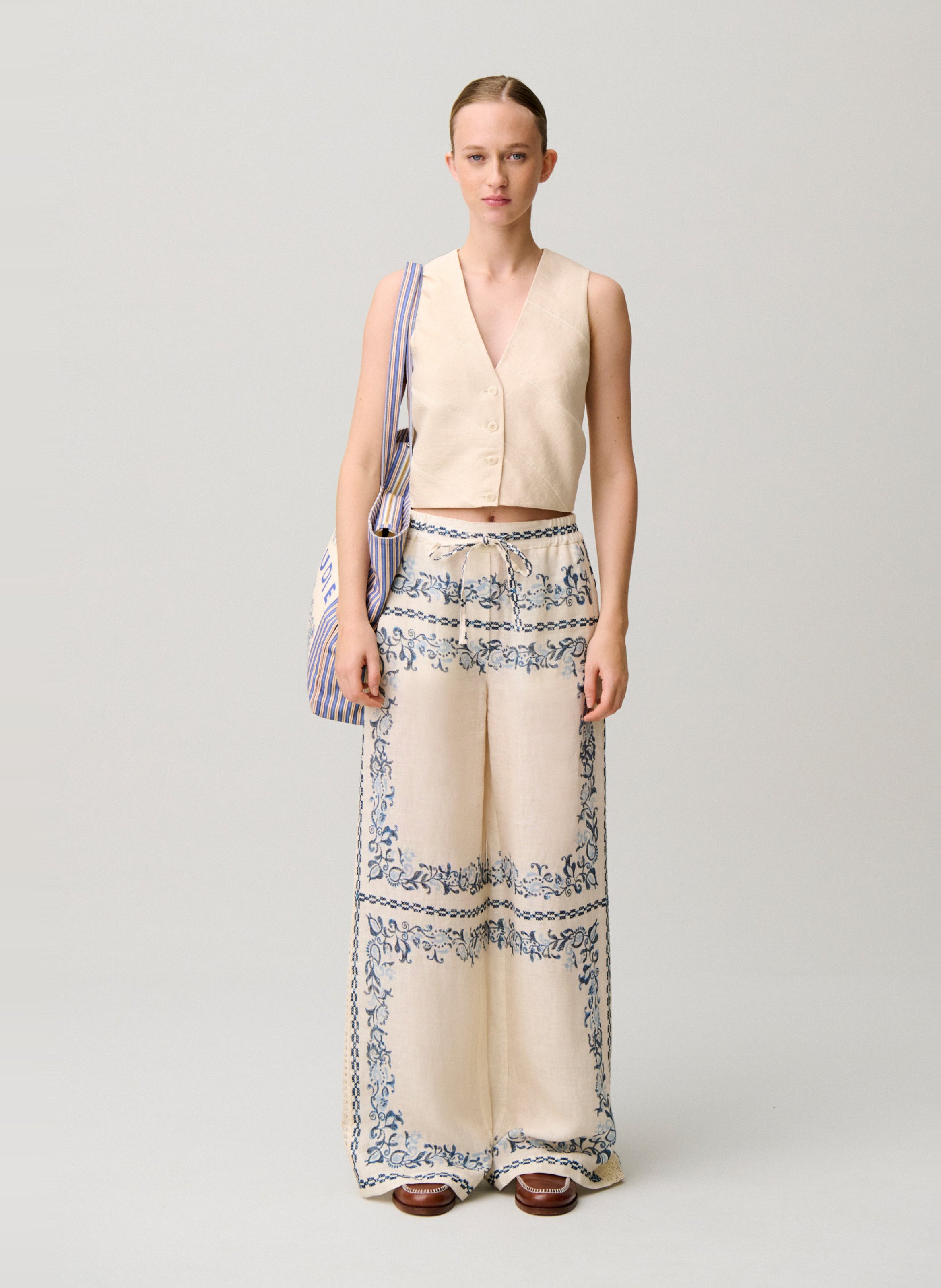 Pantalon large en lin CLAUDIE PIERLOT Multicolore