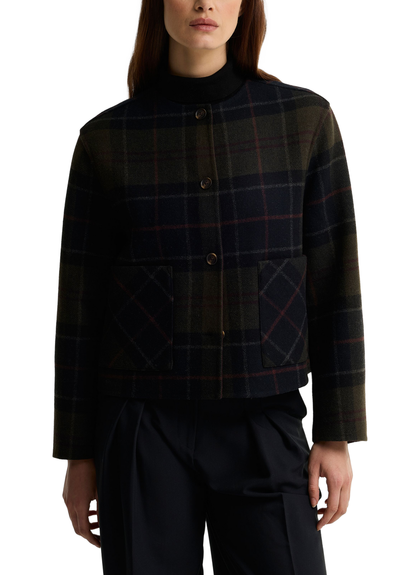 Gerader Wollmix-Blazer mit Rundhalsausschnitt in Karomuster. BARBOUR Mehrfarbig