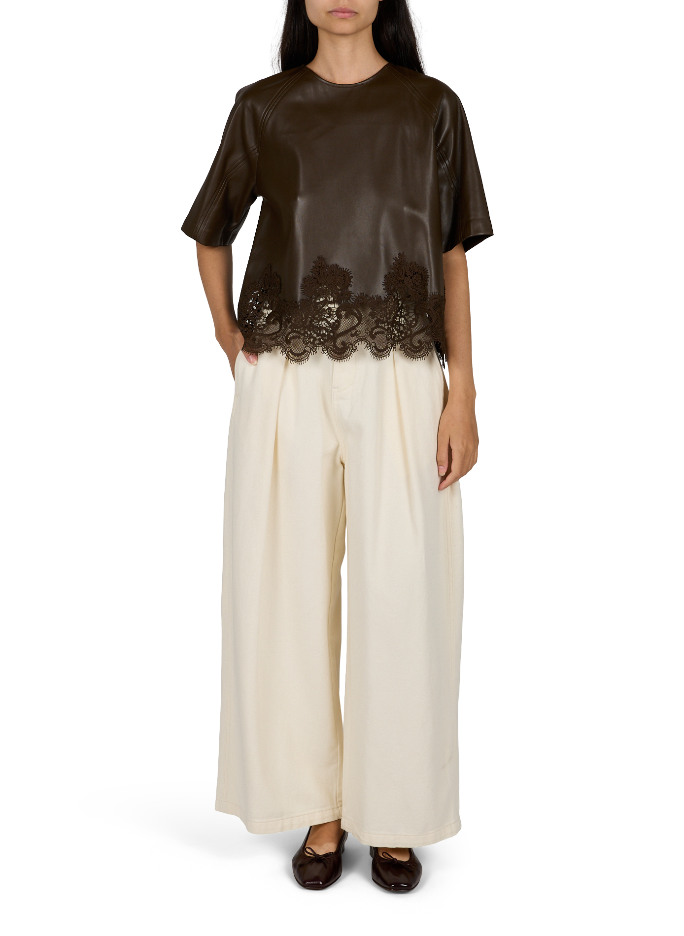 Hohe Taille Baumwolljeans in großem Schnitt SUNCOO Beige