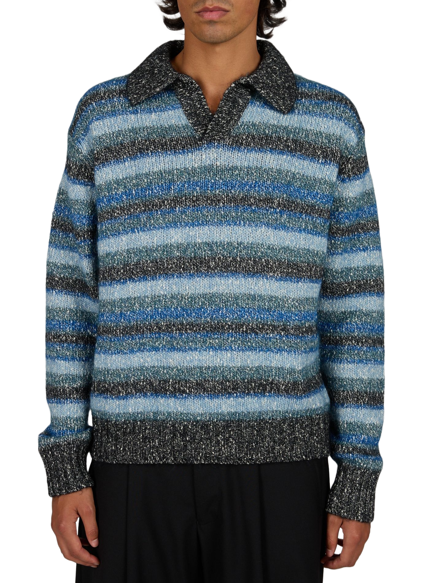 Pull ample rayé col ouvert NN.07 Bleu
