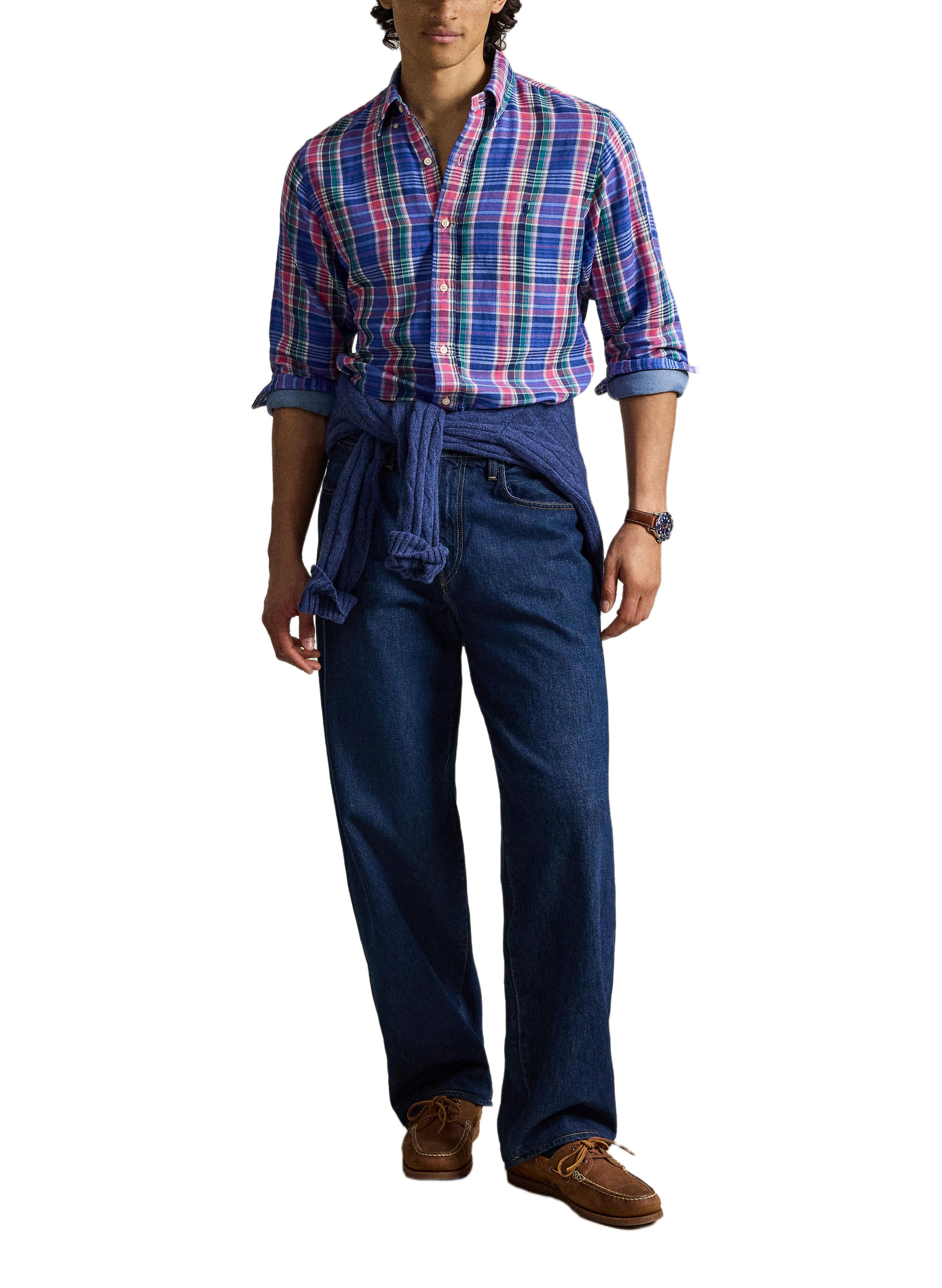 Chemise droite col classique à carreaux en coton POLO RALPH LAUREN Bleu