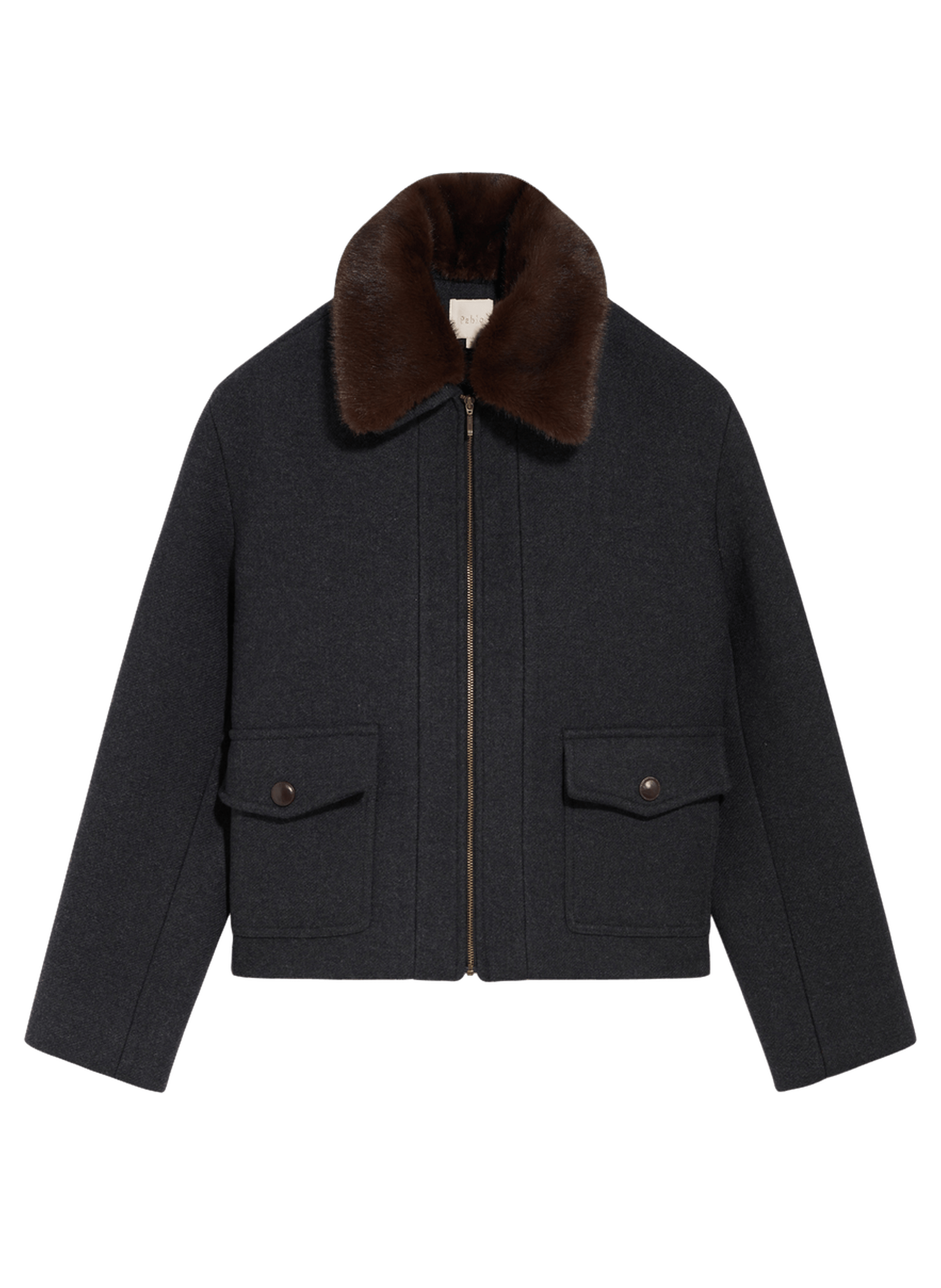 Manteau court à col en fausse fourrure - area PABLO Gris