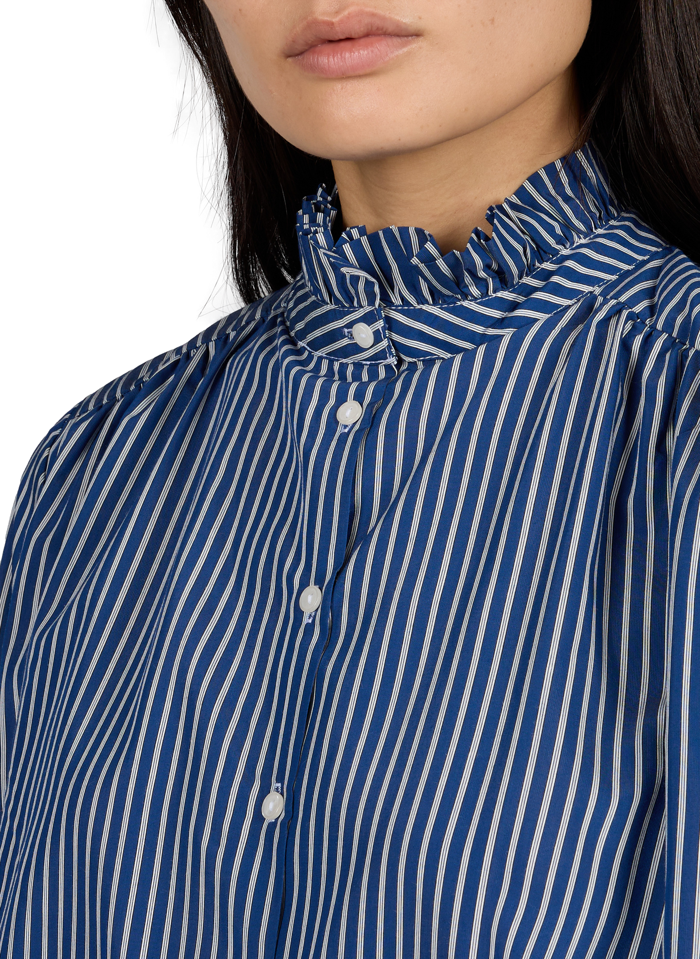 Striped ruffled cotton blend shirt BERENICE Blue
