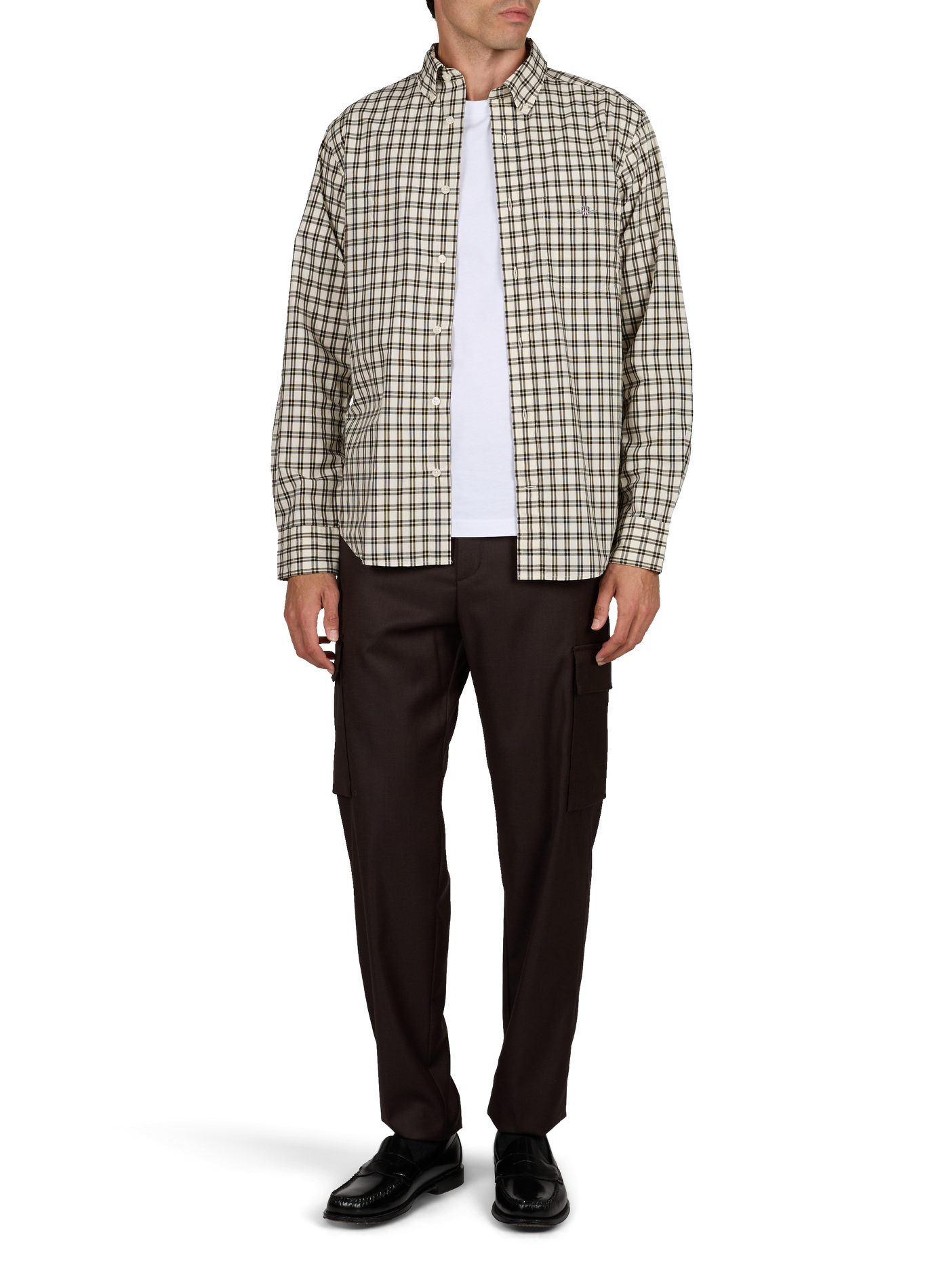 Straight checked cotton shirt with button-down collar GANT Beige