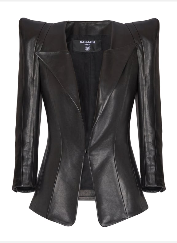 Veste ajustée en cuir d'agneau Noir by BALMAIN BALMAIN Veste ajustée en cuir d'agneau Noir