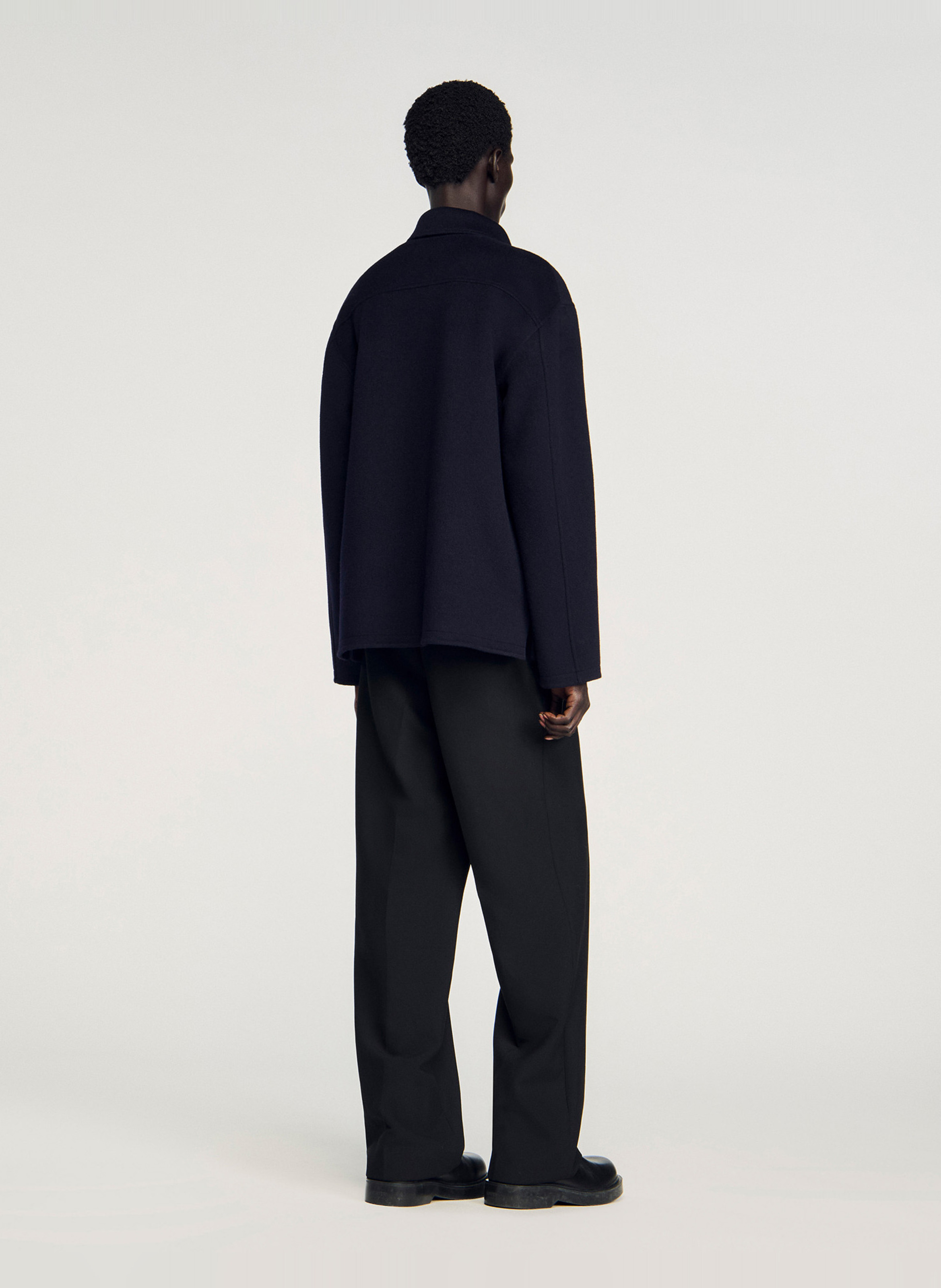 Surchemise dcol classique droite en laine mélangée SANDRO Bleu