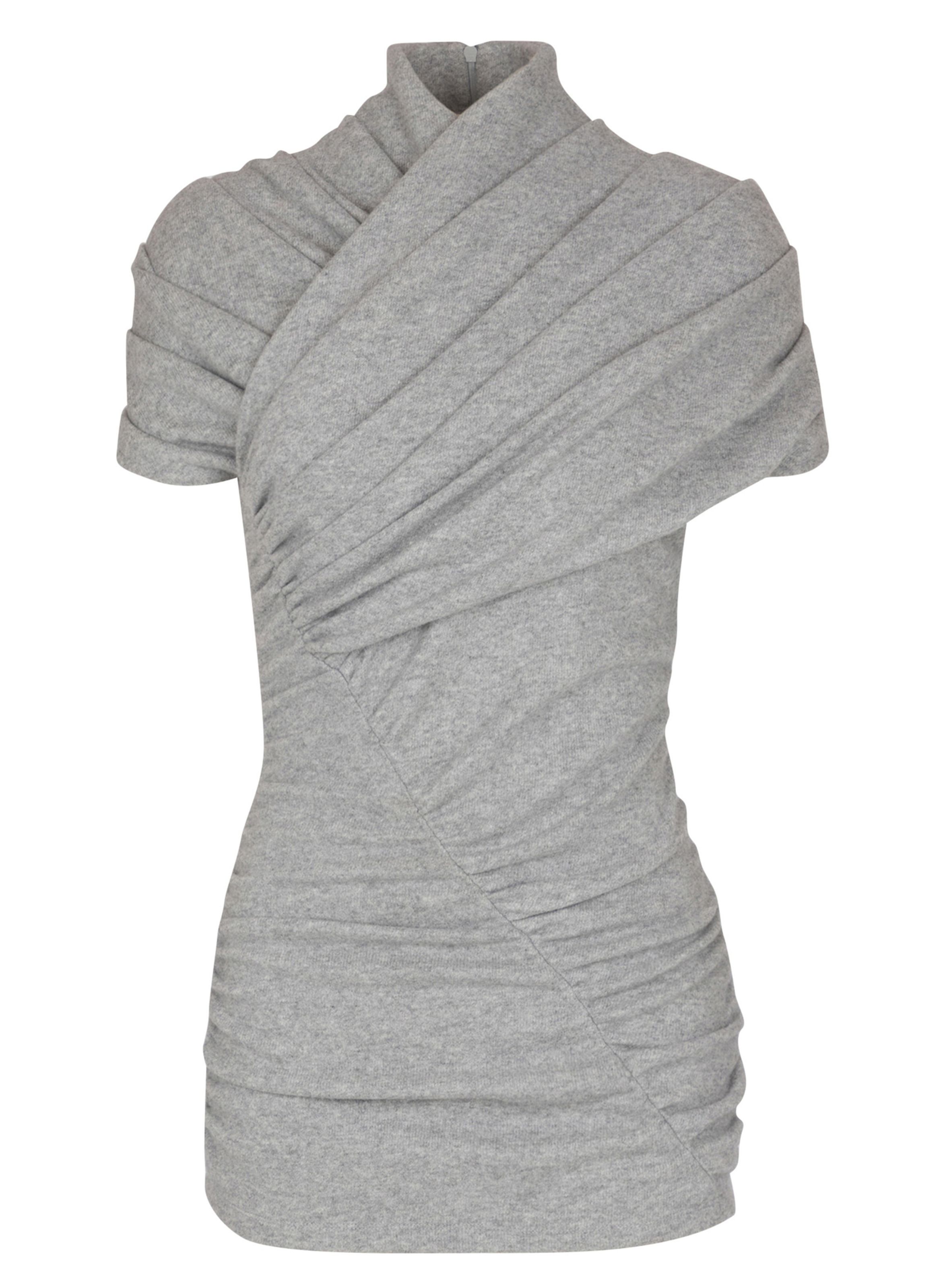 BALMAIN Top drapé en jersey de coton Gris
