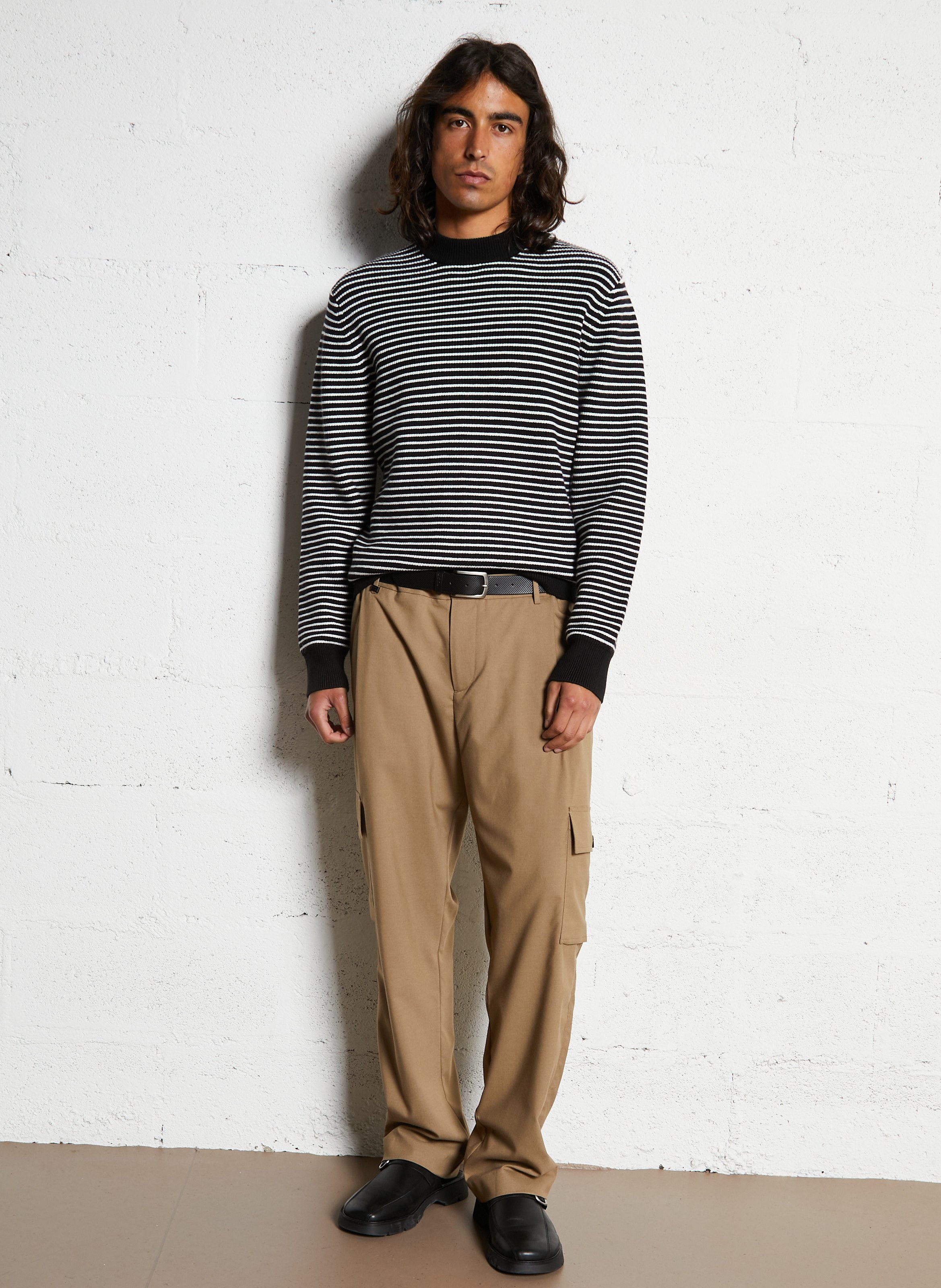 Pull droit en maille à rayures IKKS Noir