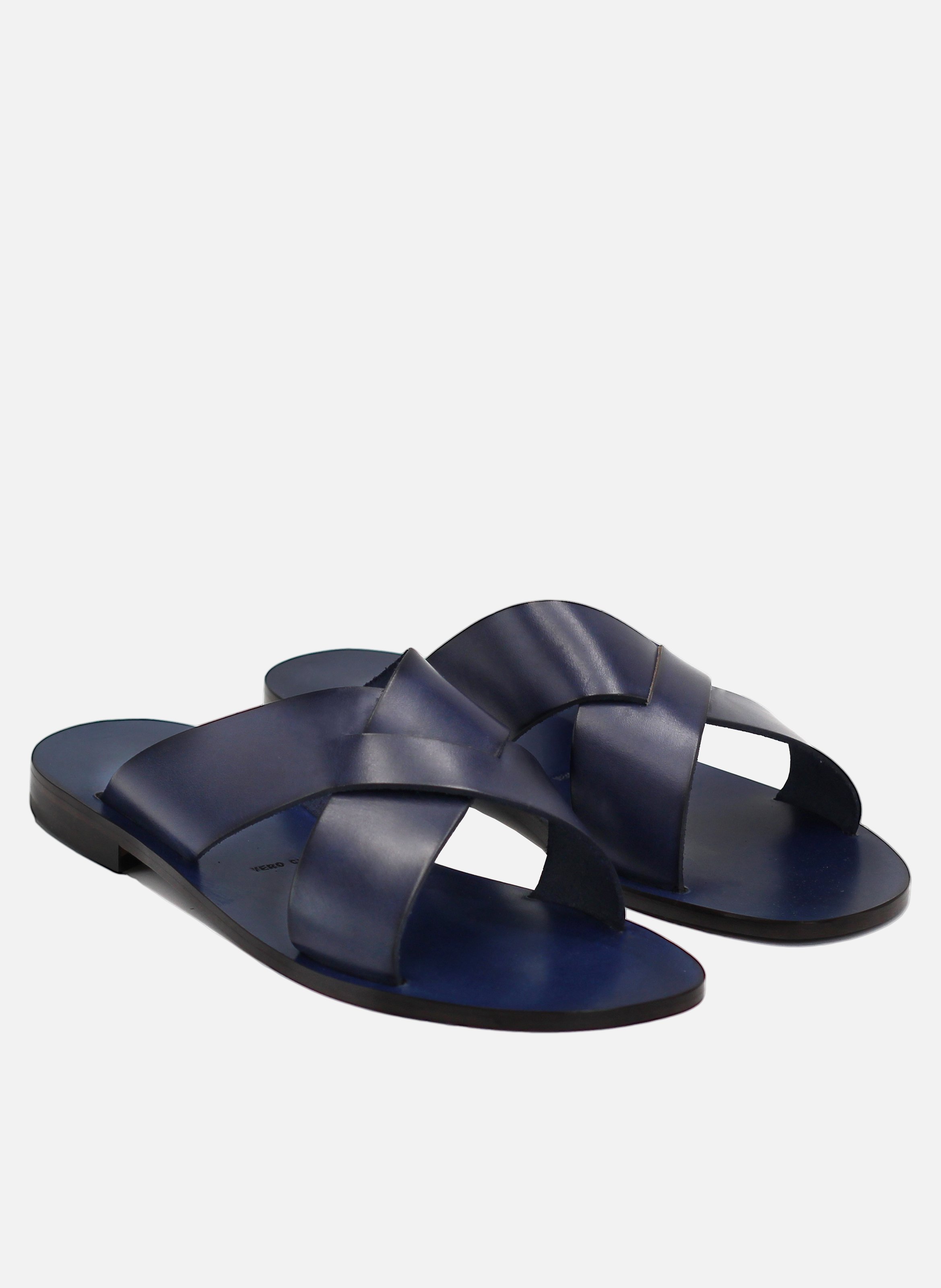 Mules plates cuir lisse JULES & JENN Bleu