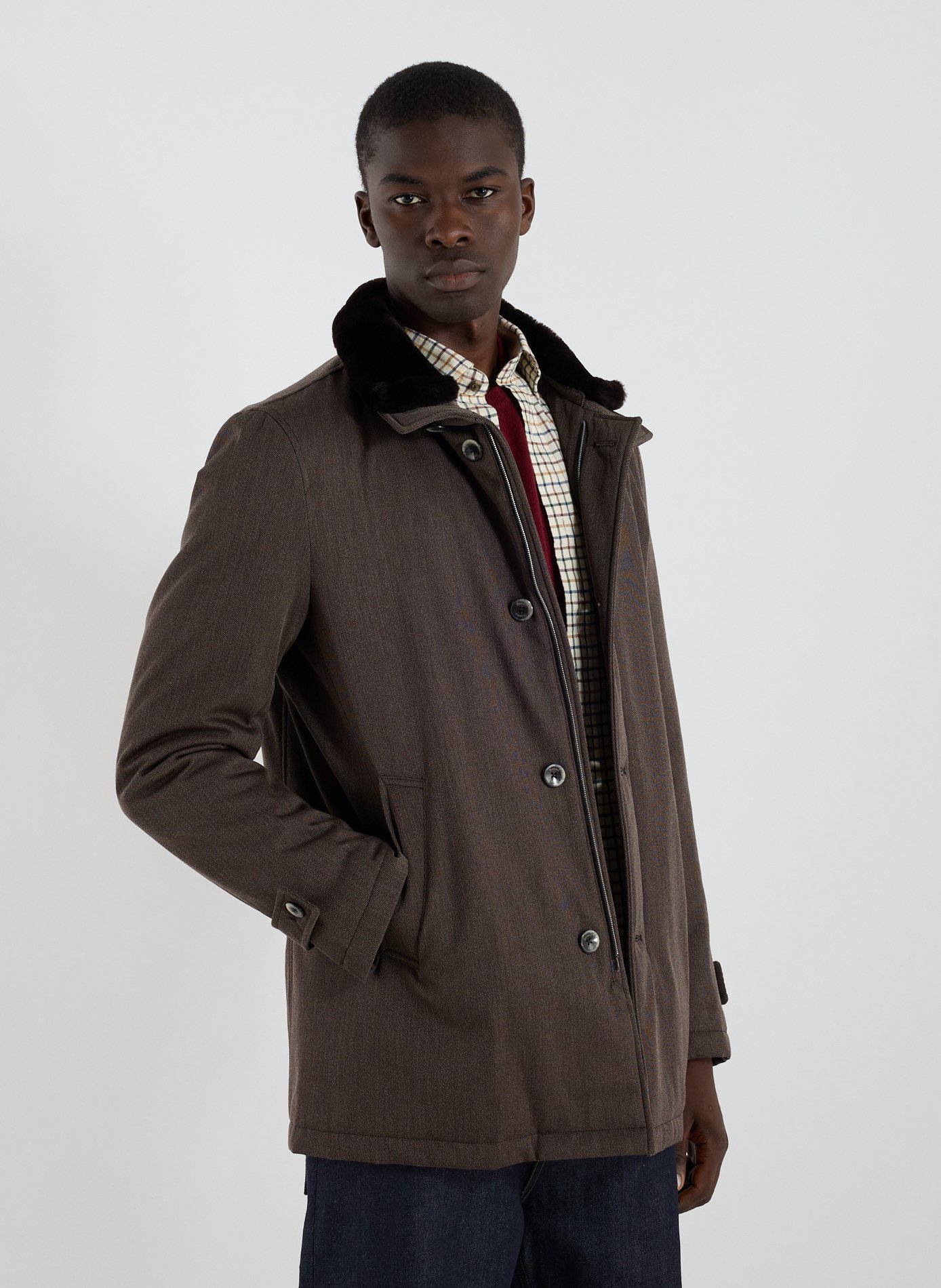 HERNO Straight wool parka Brown