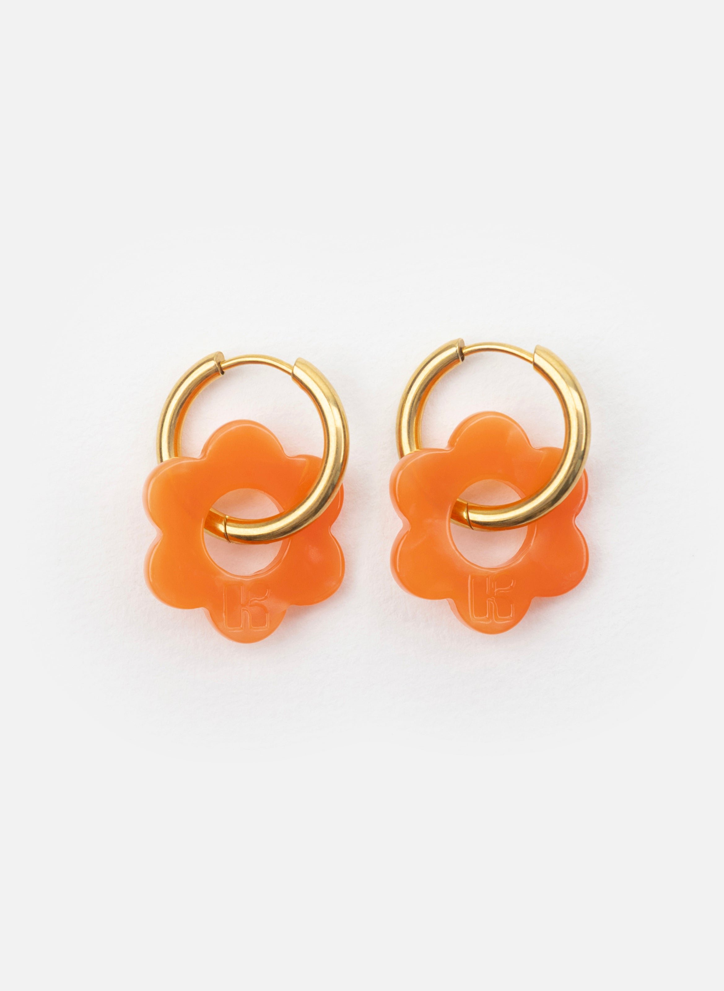 Boucles d'oreilles baby fleurette avec anneaux en acier inoxydable doré OrangeKURAGE GINZA