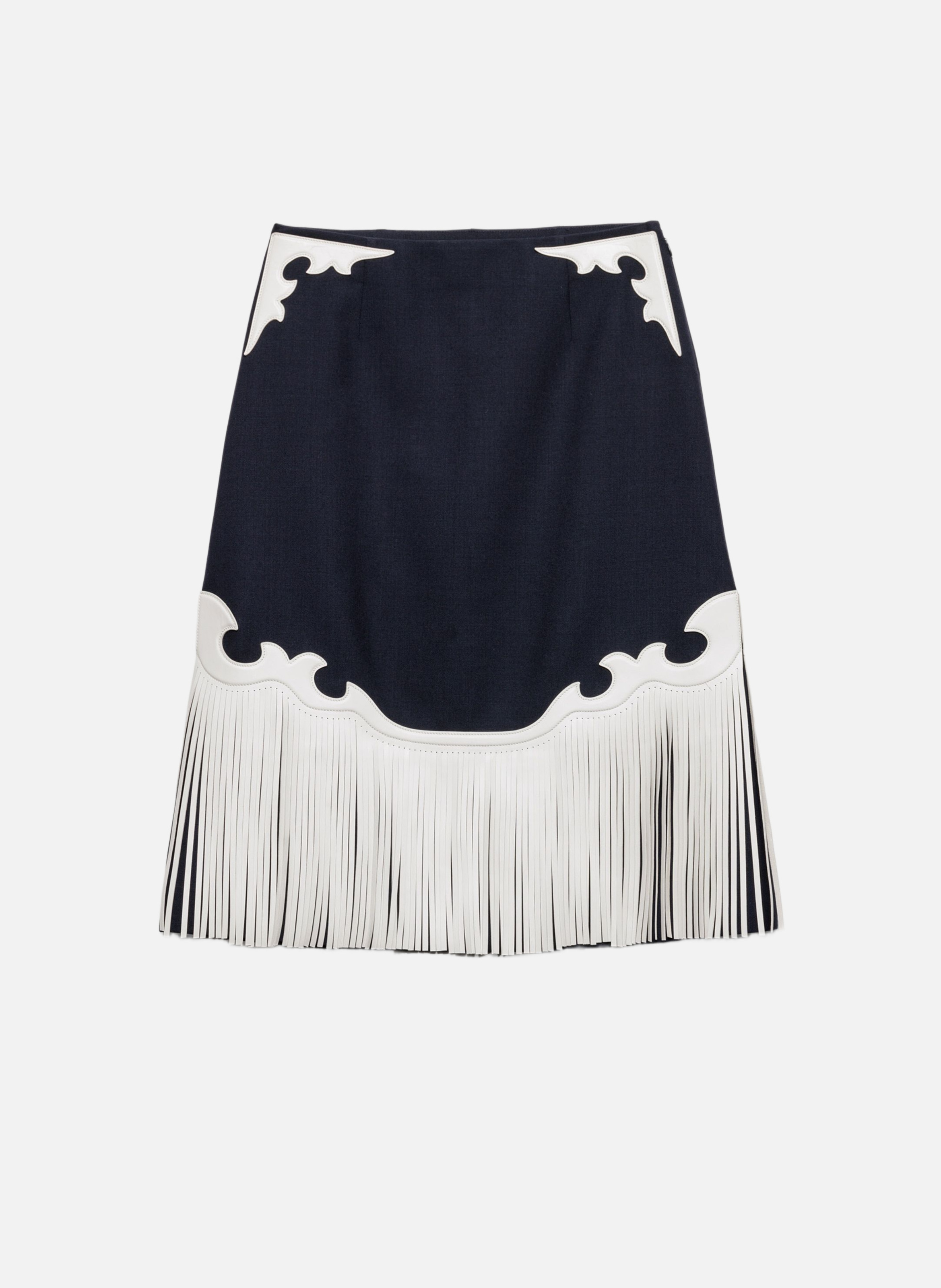 Jupe à motif chiné avec frange en cuir PRADA Bleu