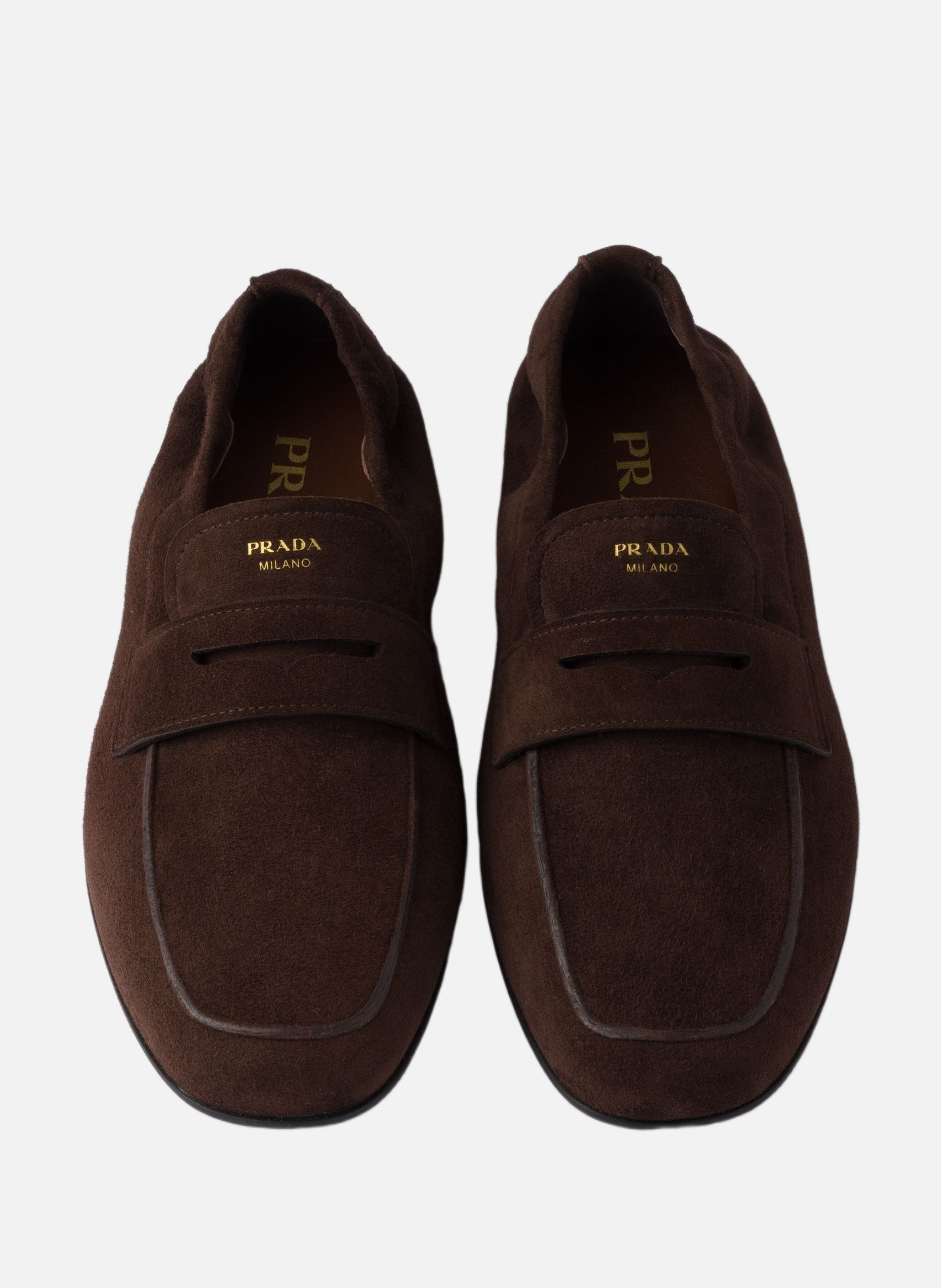 Mocassins shuffle en veau velours effet vieilli PRADA Marron