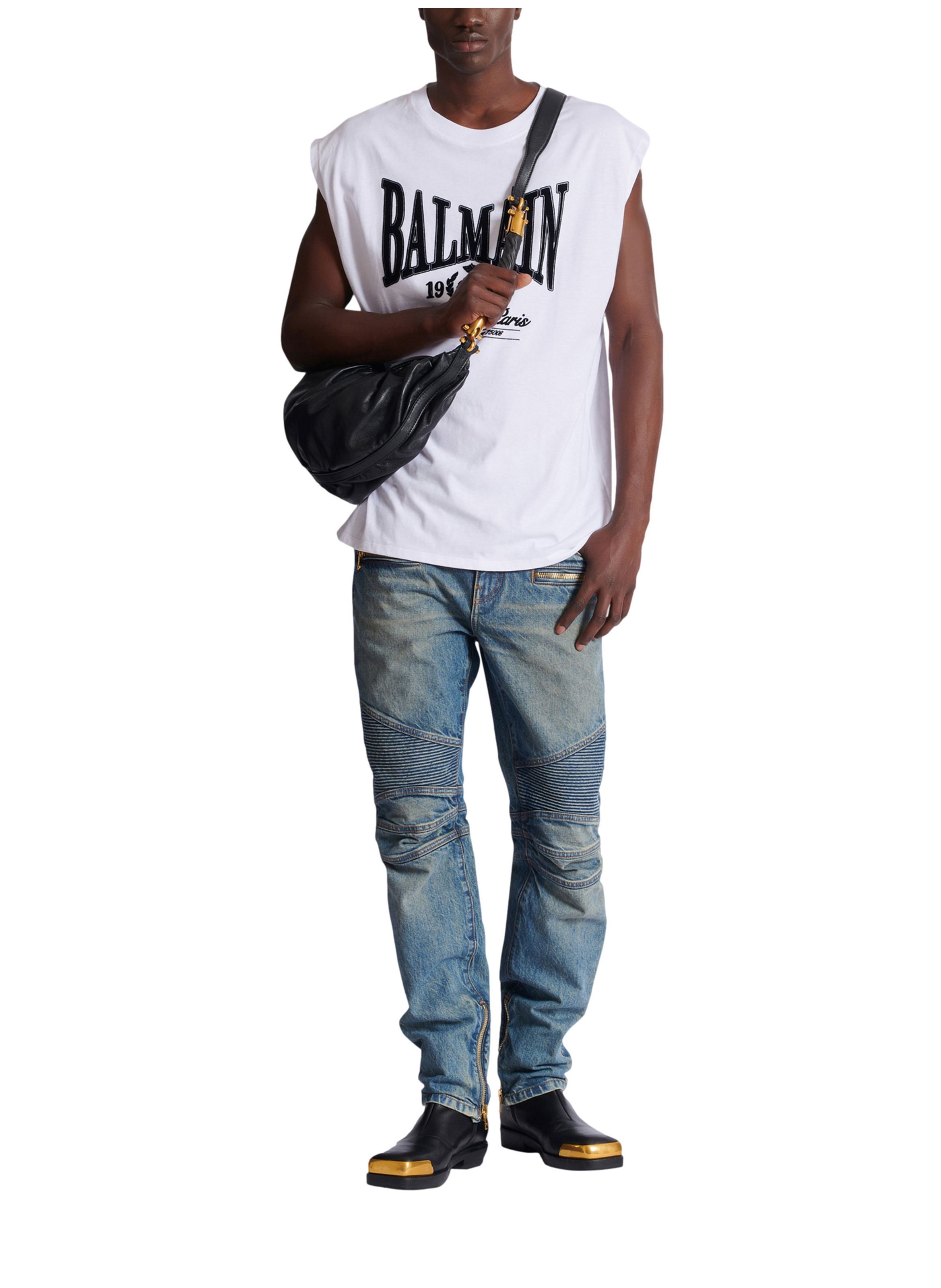 Pantalon biker en denim vintage BALMAIN Bleu