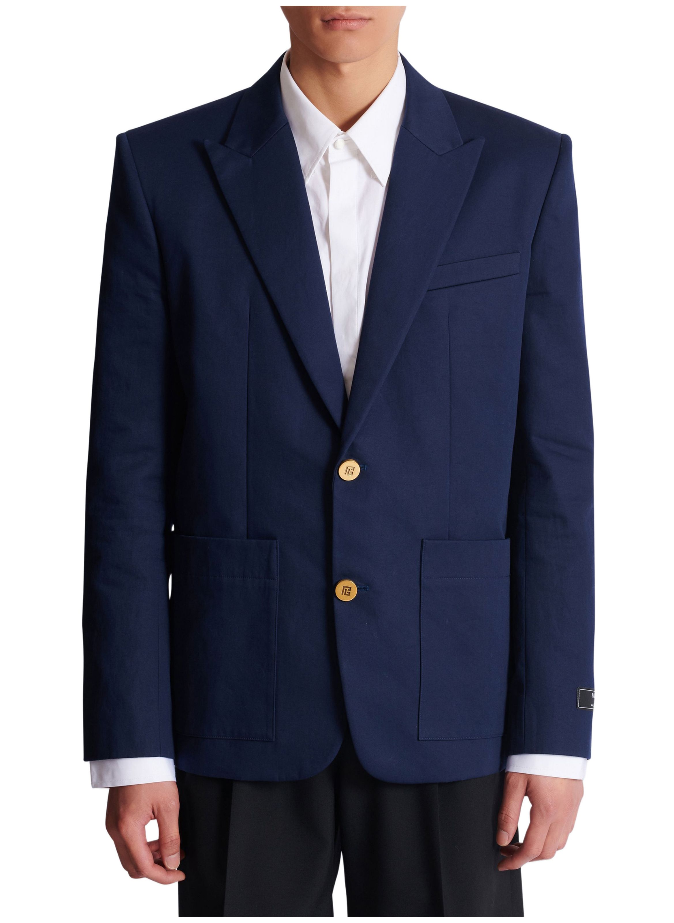 Veste 2 boutons en twill de coton BALMAIN Bleu