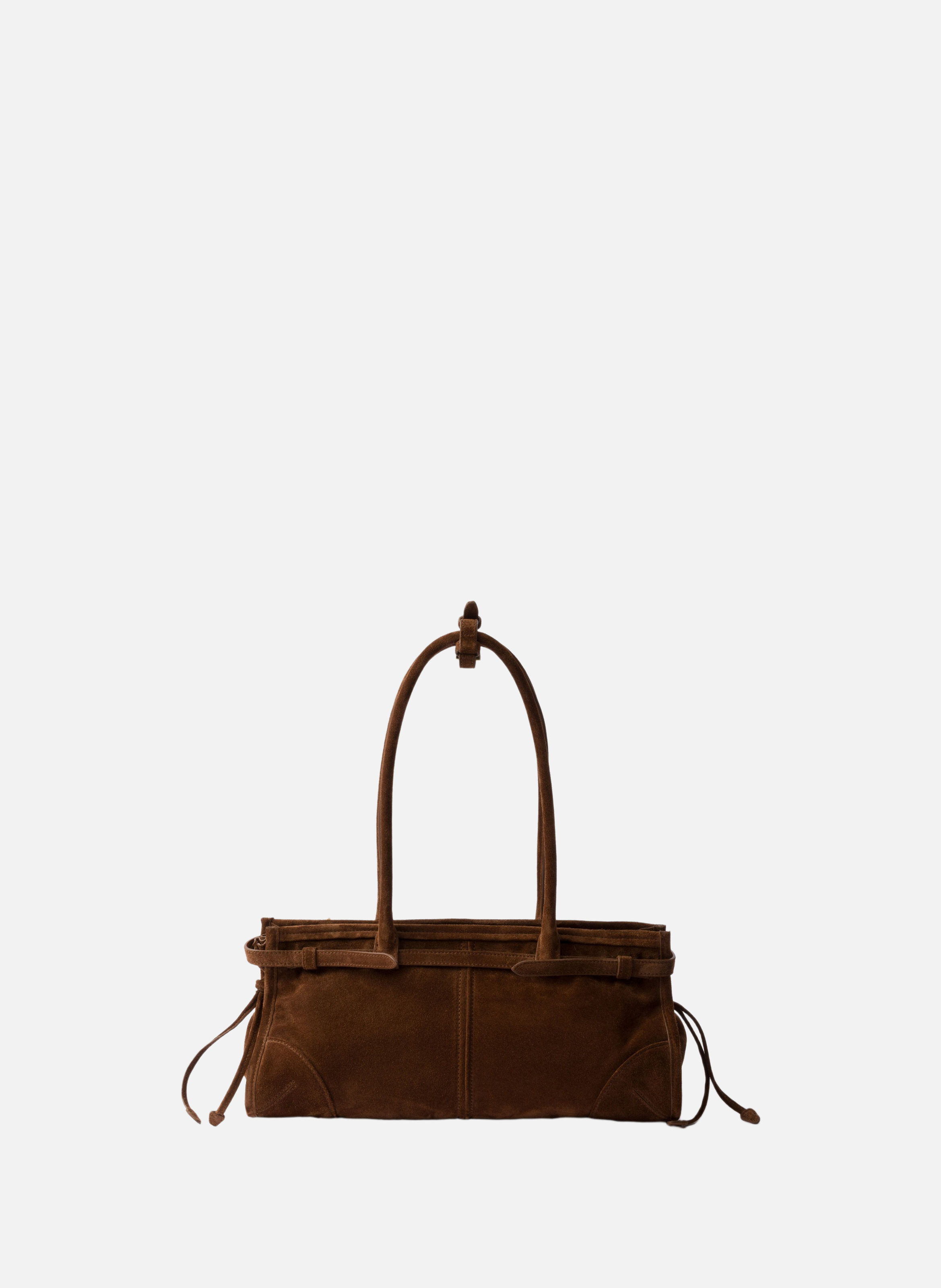Sac à main prada bonnie en veau velours PRADA Marron