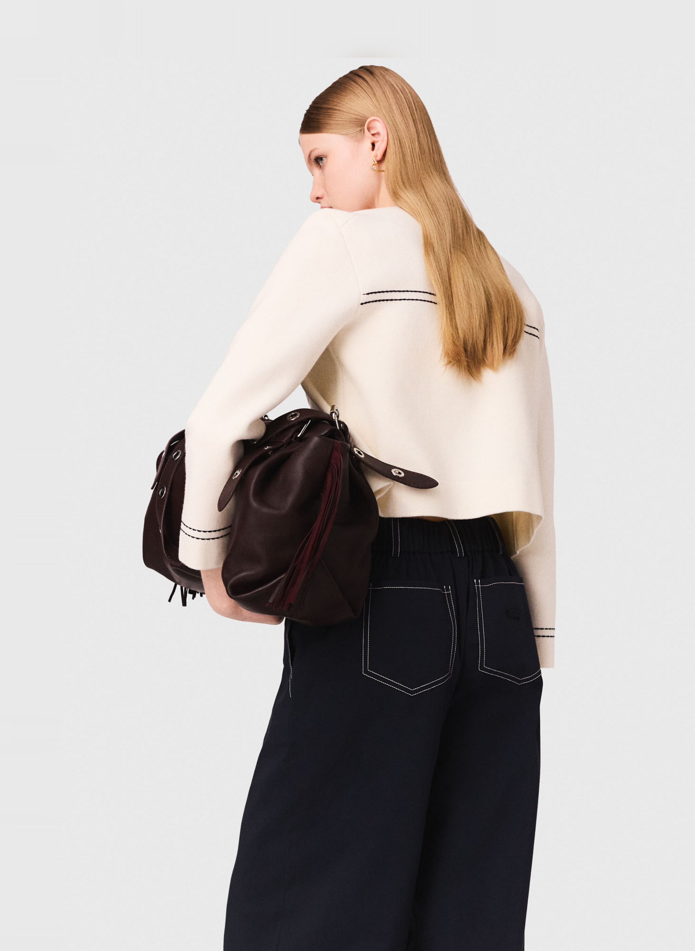 Gilet col rond en coton mélangé Beige