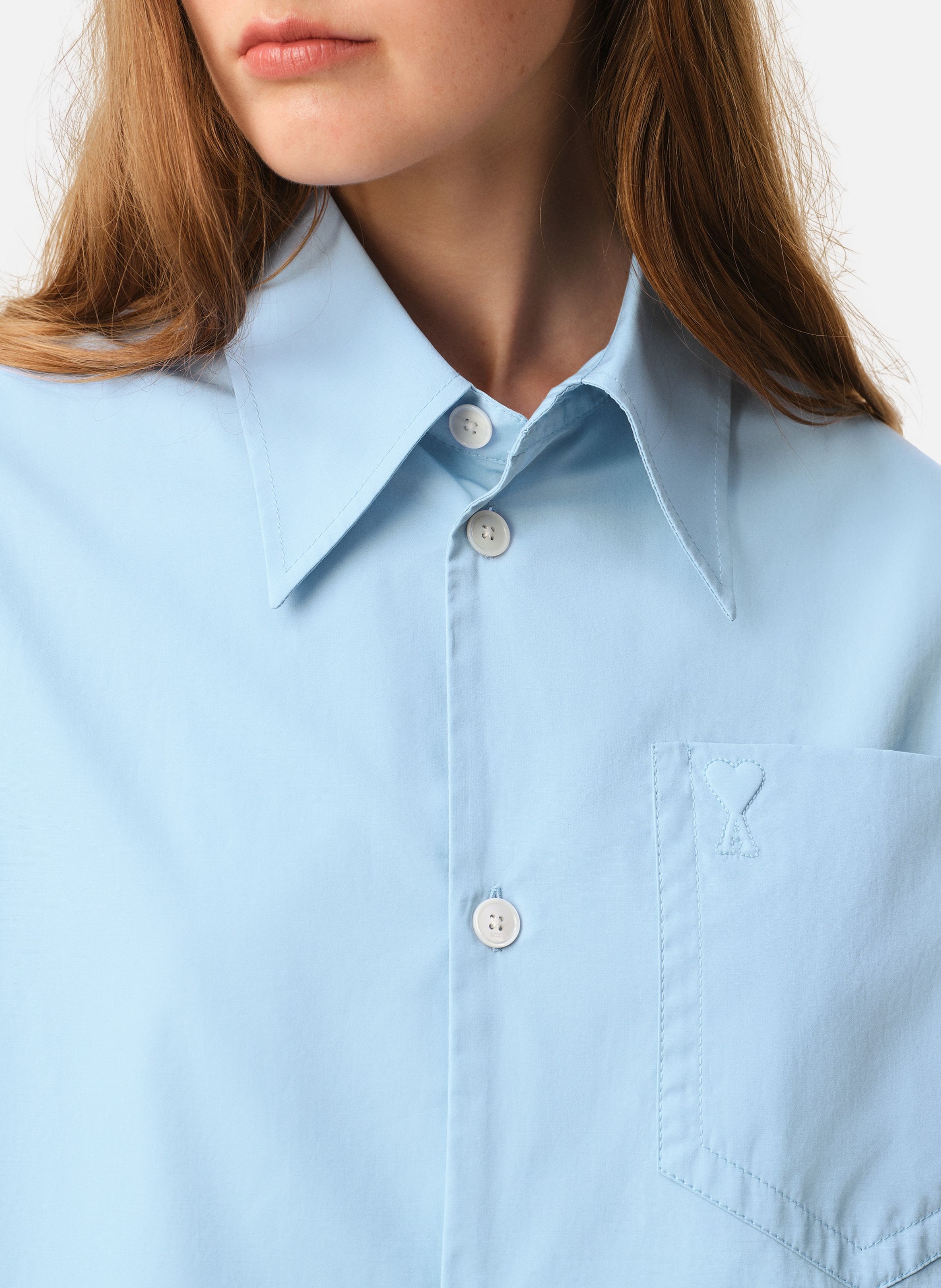 Chemise large col en pointe ami de coeur unisexe en coton AMI PARIS Bleu