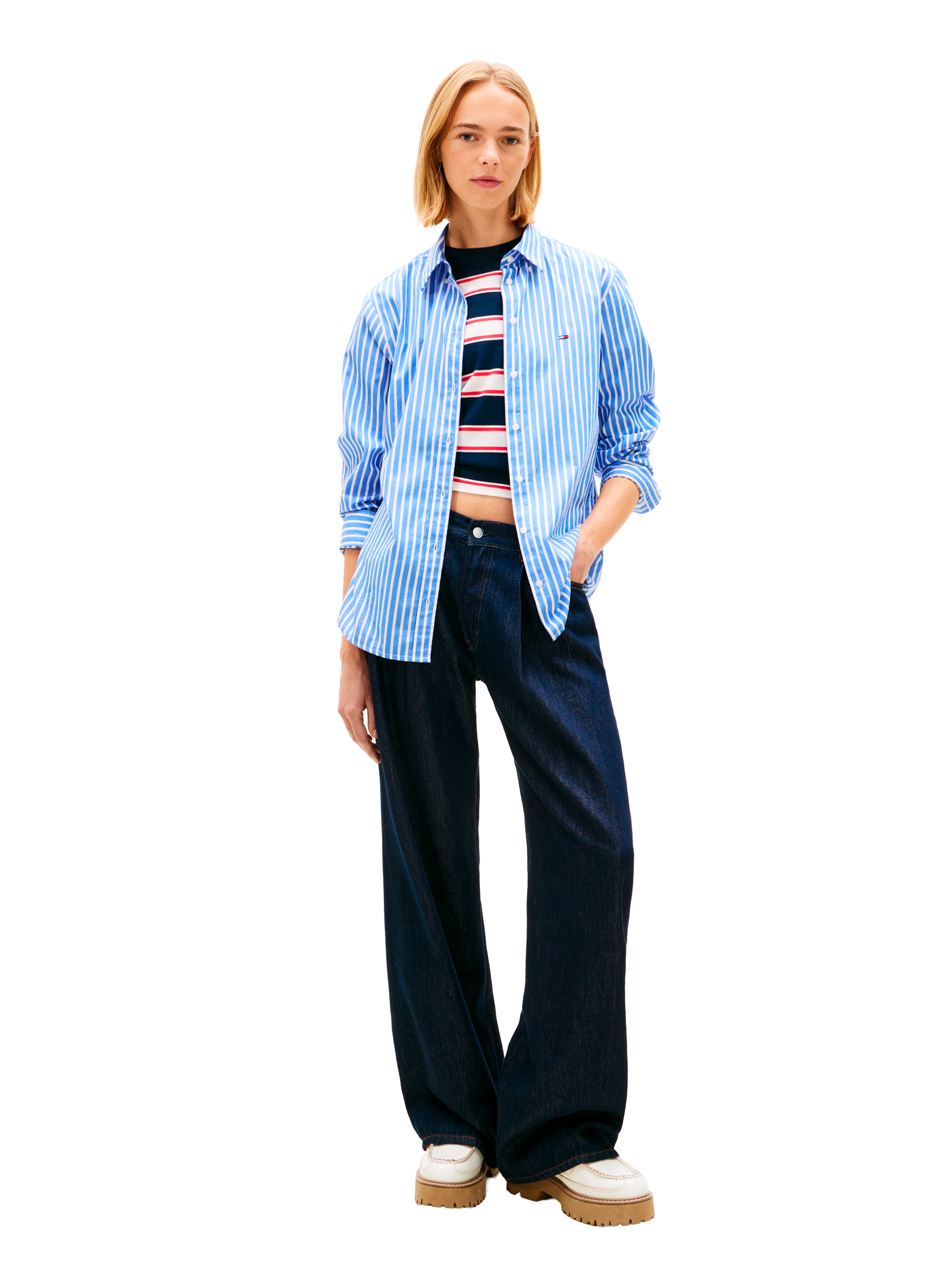 Straight striped cotton shirt TOMMY HILFIGER Blue