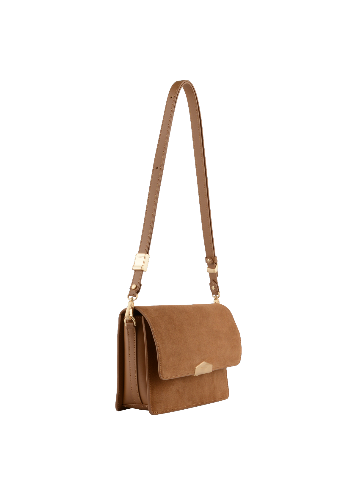 Anjou Daim | Sac porté épaule PM en suede / cuir POURCHET Marron