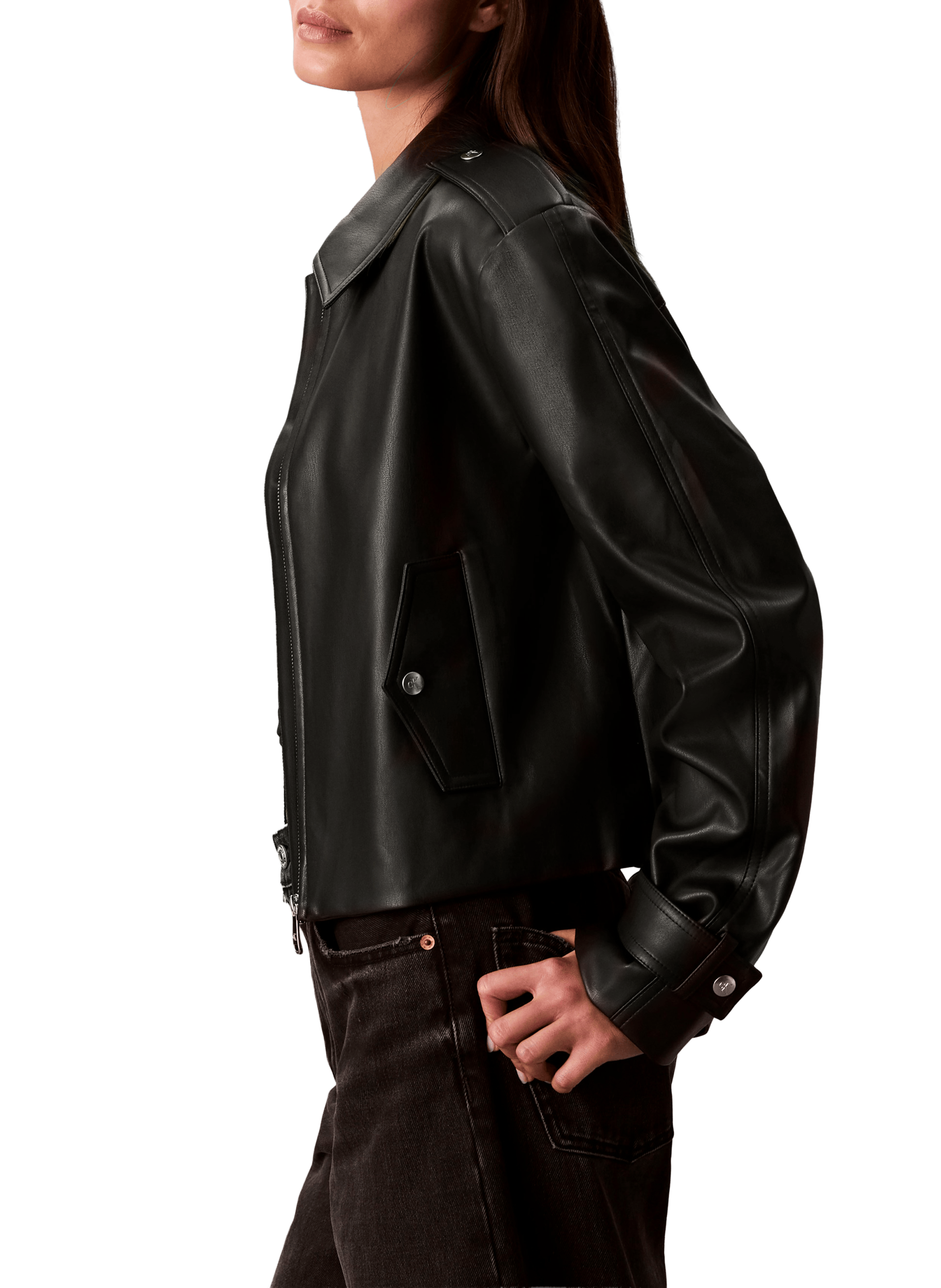 Veste courte en similicuir CALVIN KLEIN Noir