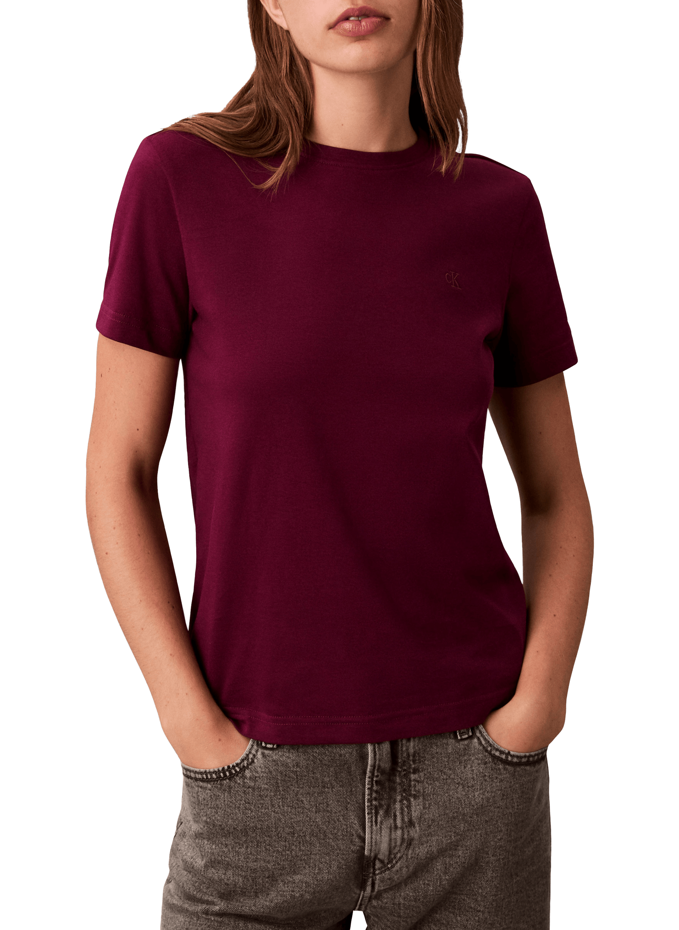 T-shirt à col rond en coton CALVIN KLEIN Rose