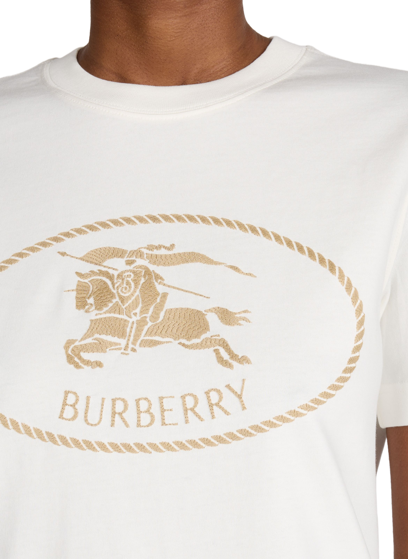 T-shirt broderie logo à col rond en coton BURBERRY Beige