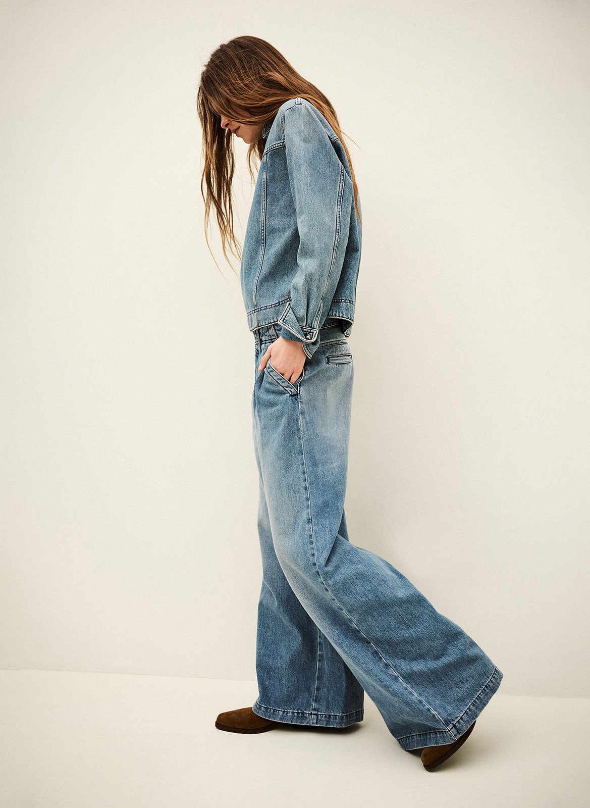 Pantalon large à pinces délavé toby BA&SH Bleu