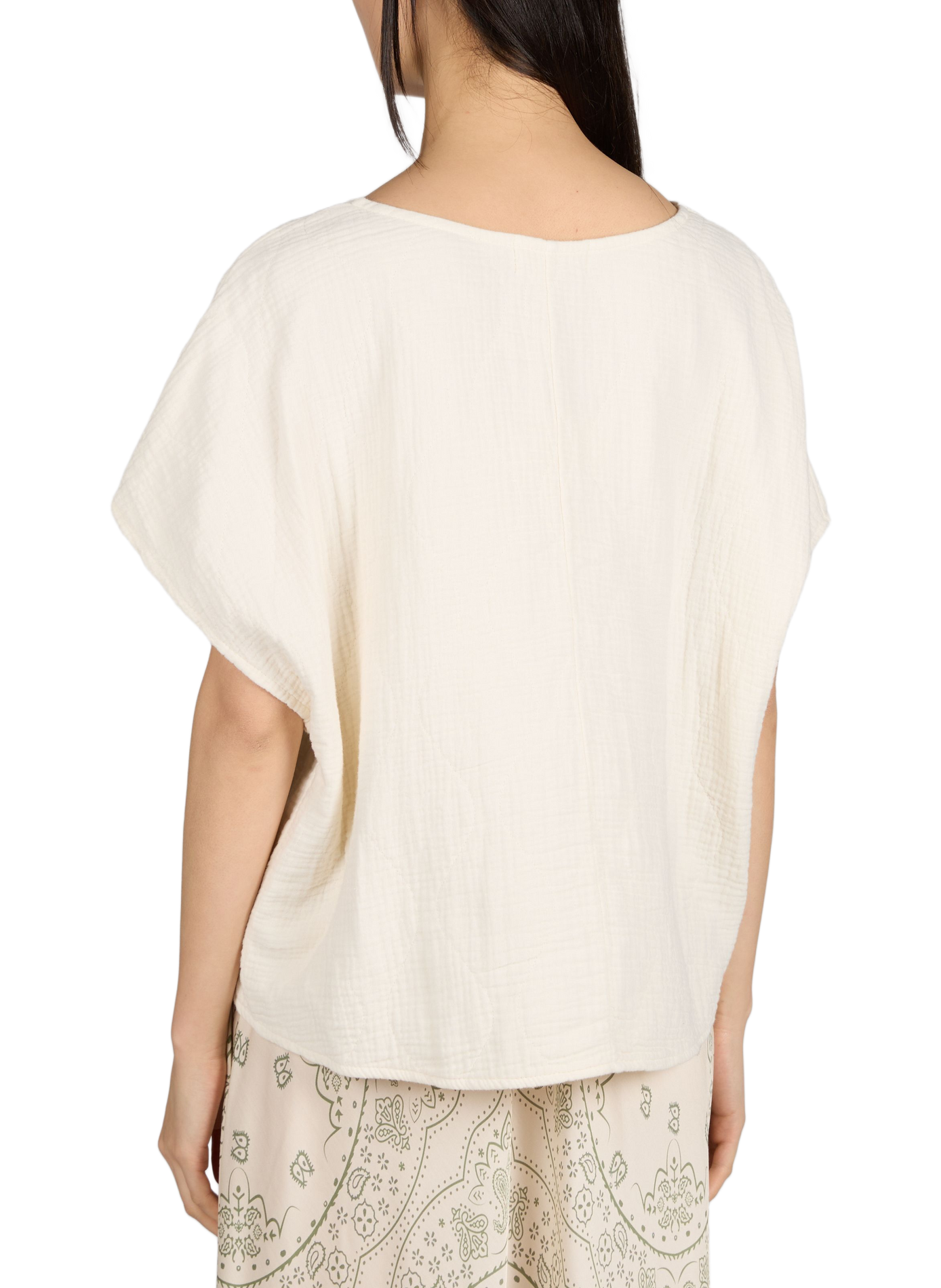 T-shirt New York col V en coton matelassé AOKYANOS Beige