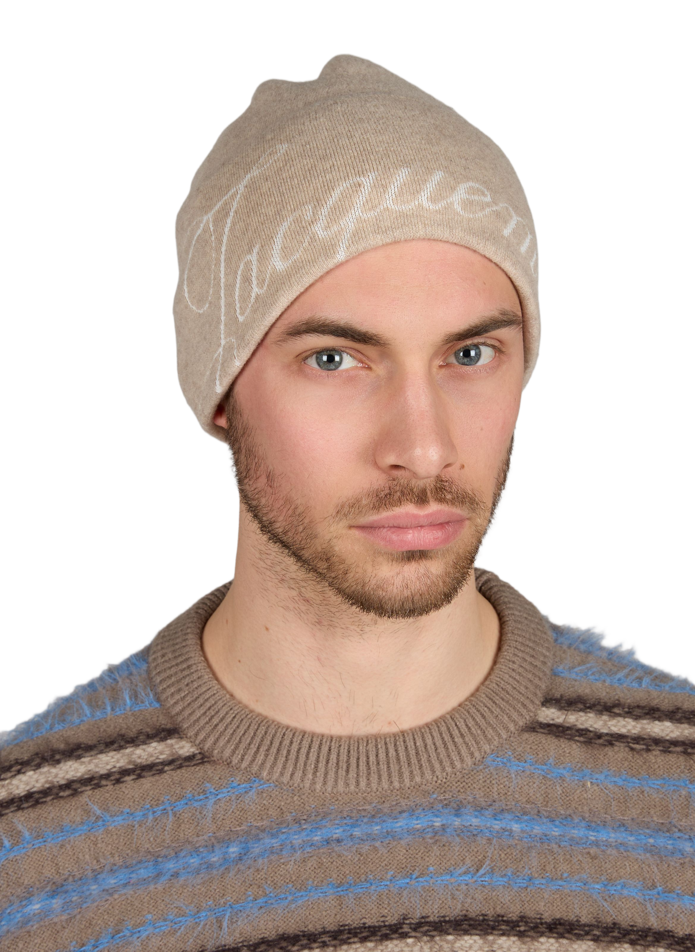 Chevron pattern wool and cashmere blend beanie JACQUEMUS Beige
