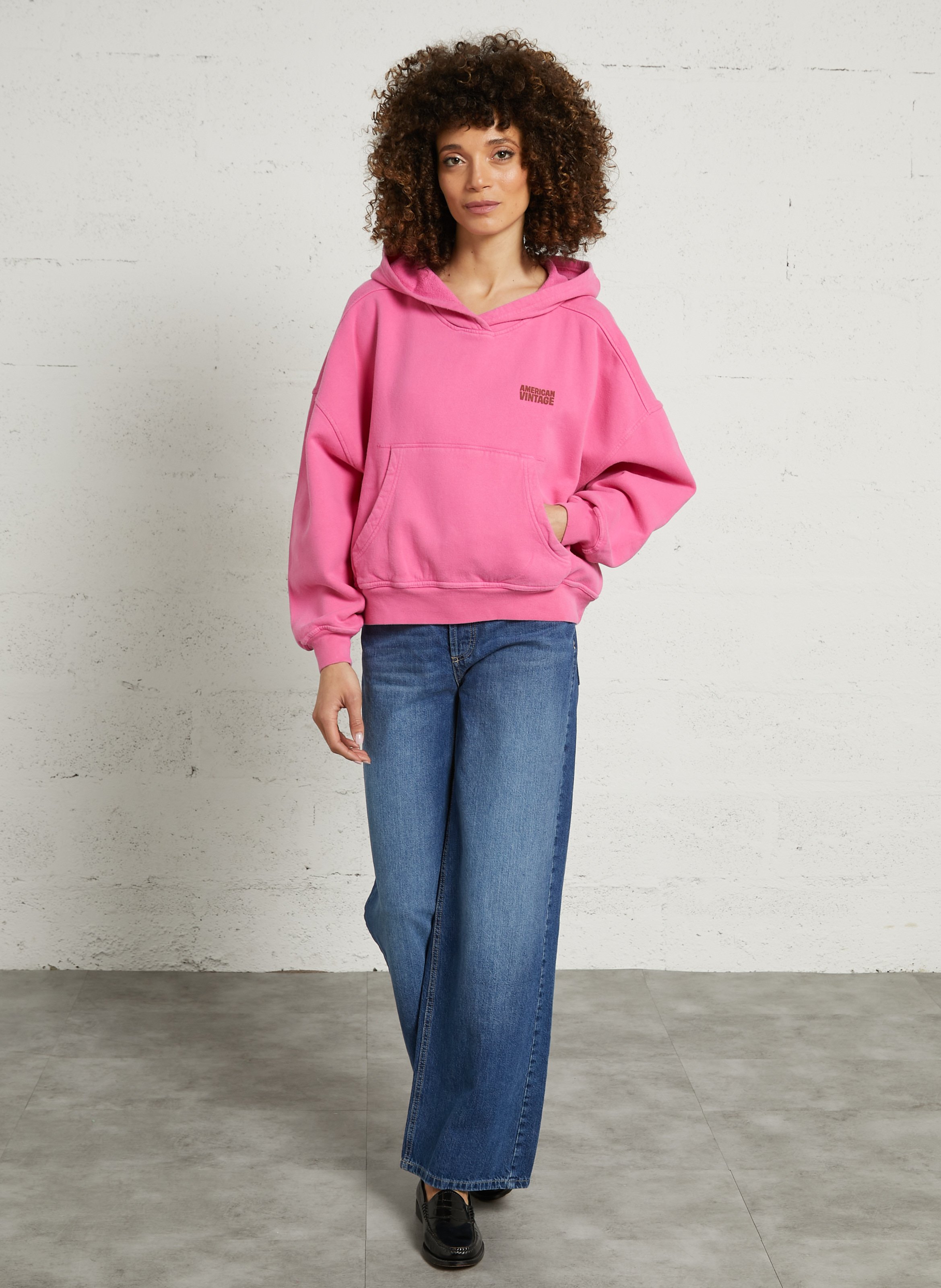 Sweat oversize à capuche en coton plizzy AMERICAN VINTAGE Rose