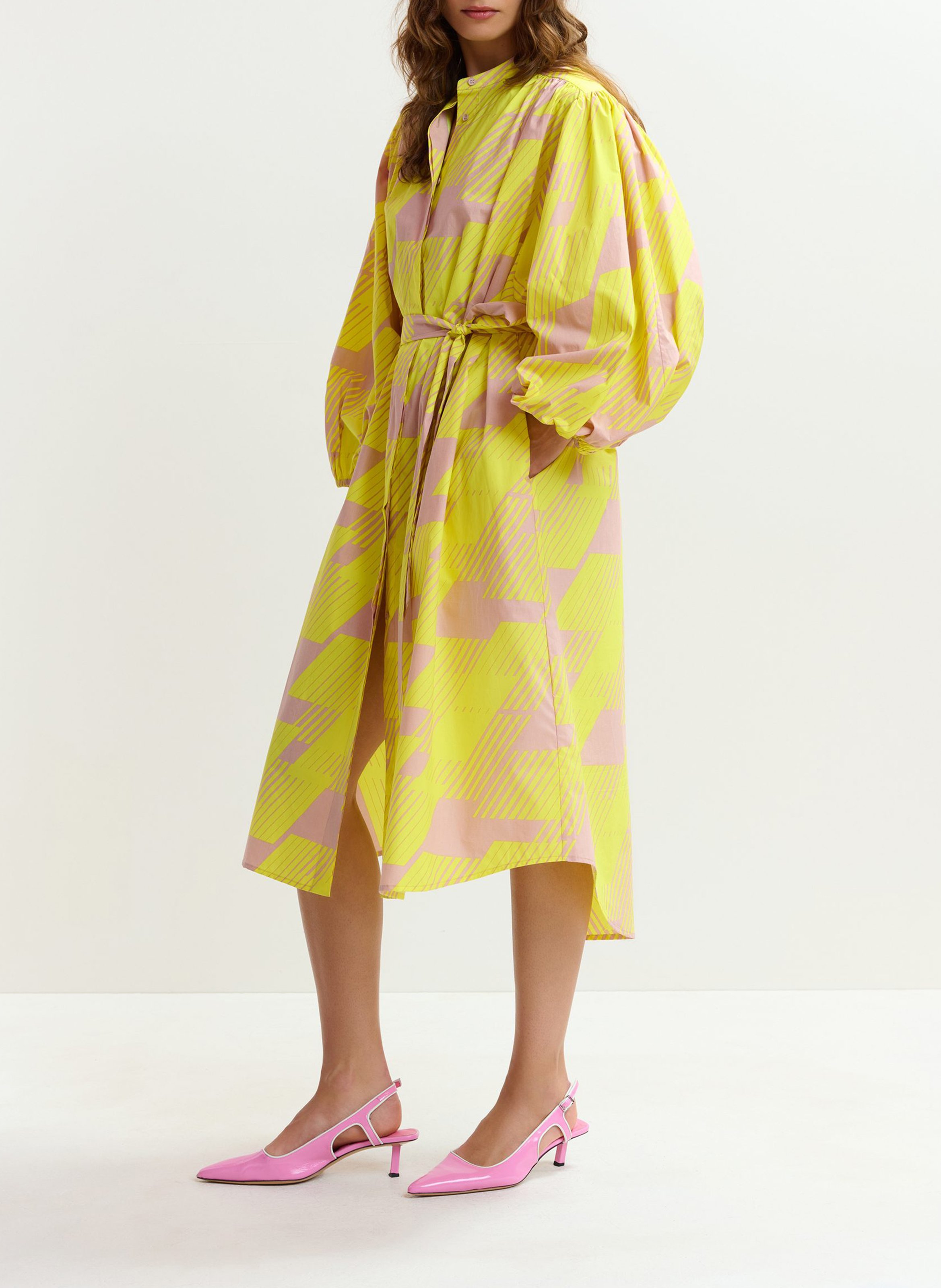 Robe midi ample col rond ceinturée jex ESSENTIEL ANTWERP Jaune