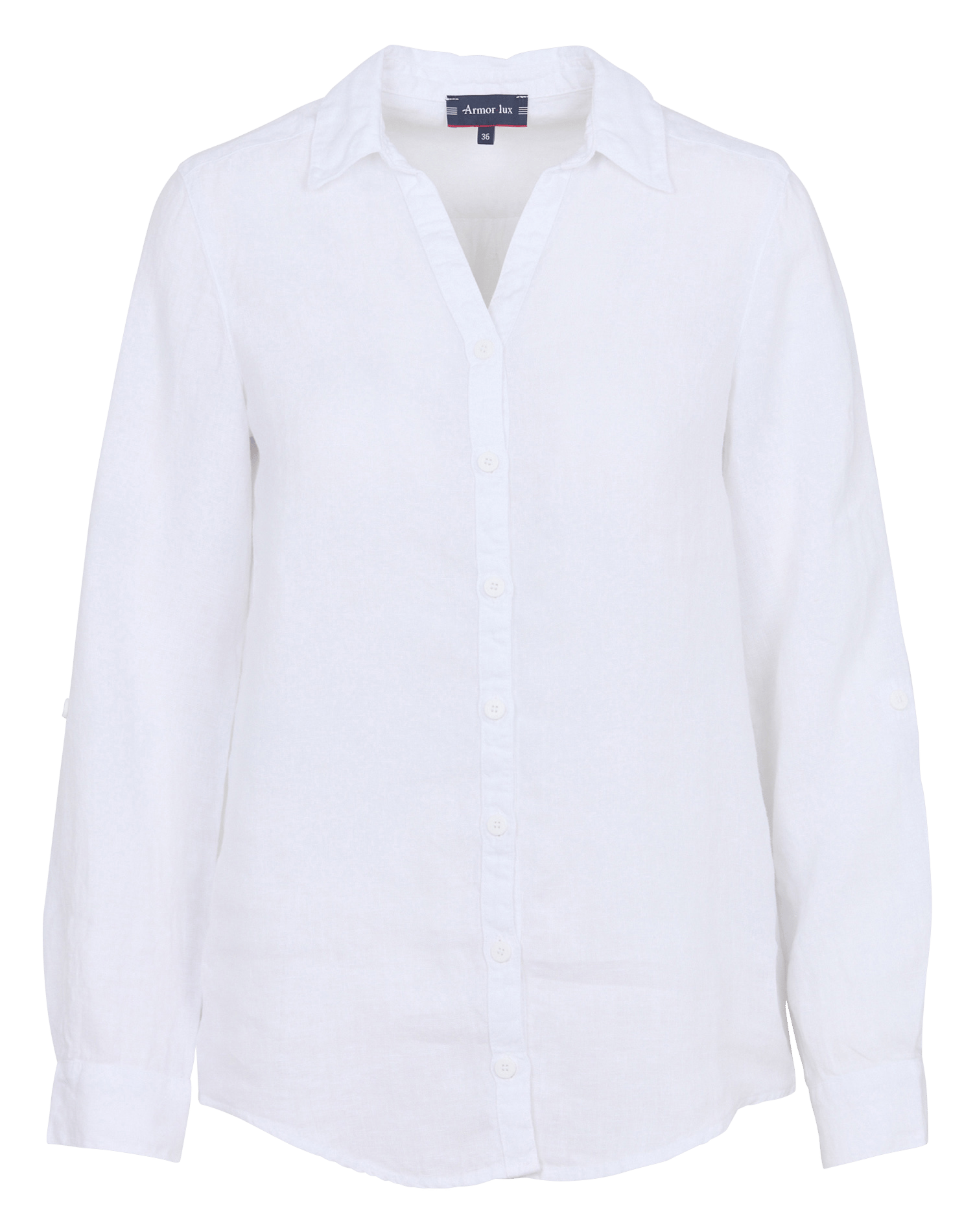 Chemise droite col v en lin ARMOR-LUX Blanc