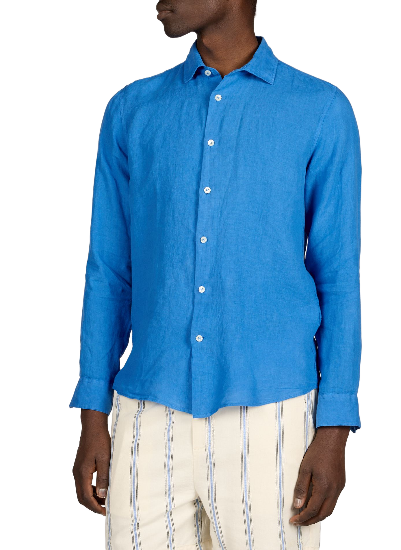 Chemise unie à manches longues en lin LAFAURIE Bleu