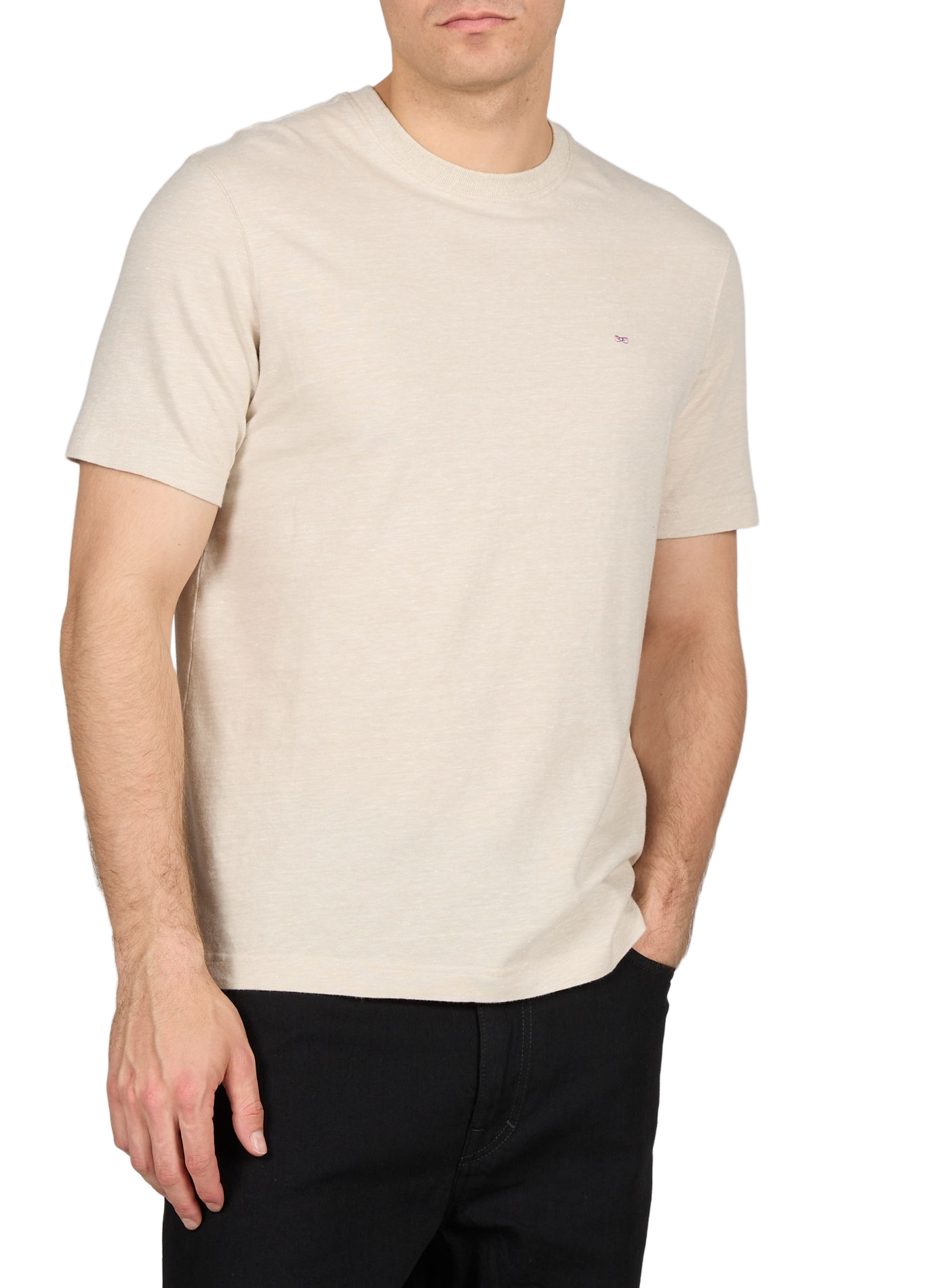 T-shirt à col rond en coton et lin EDEN PARK Beige