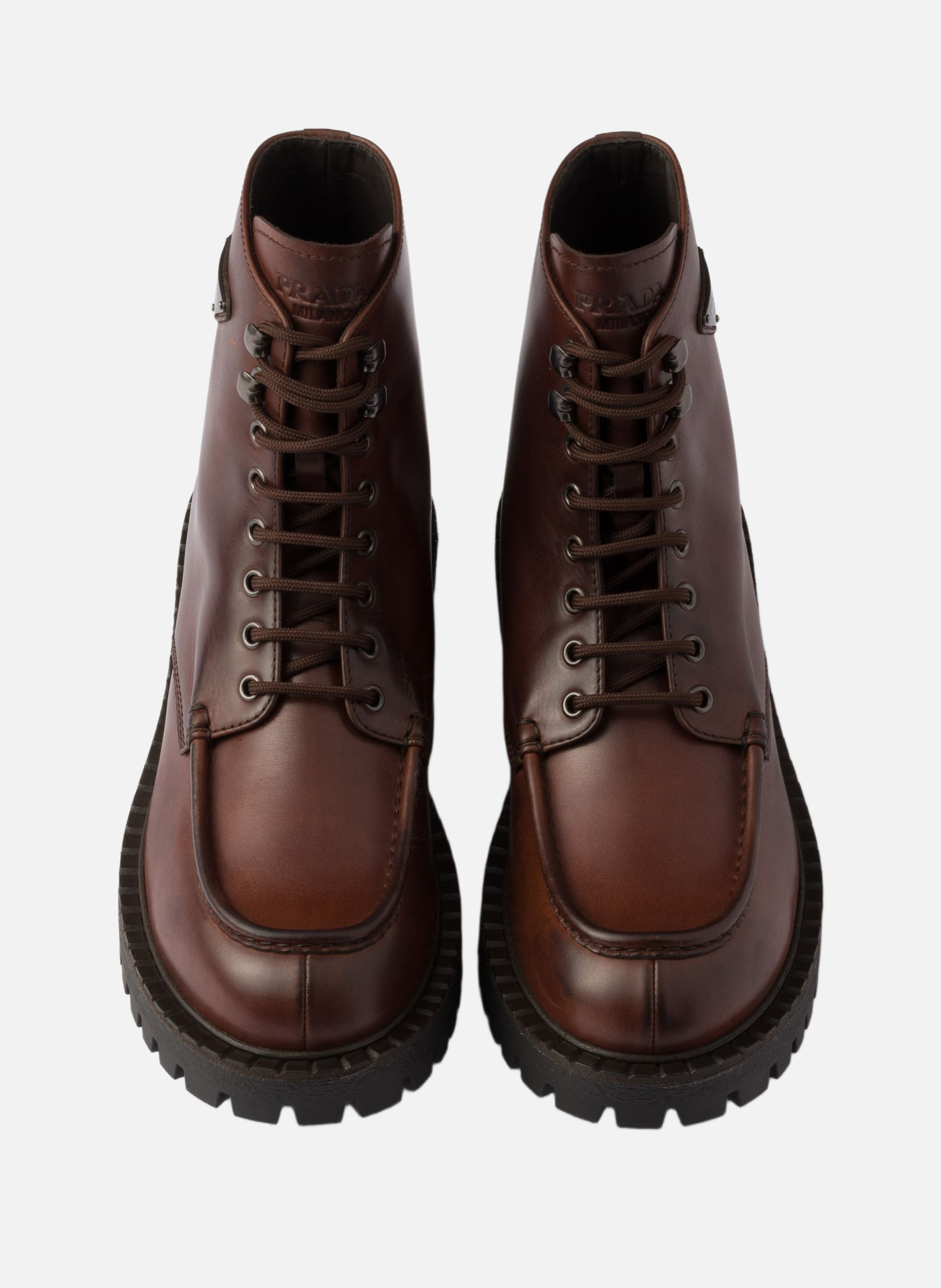 Bottines en cuir à lacets PRADA Marron