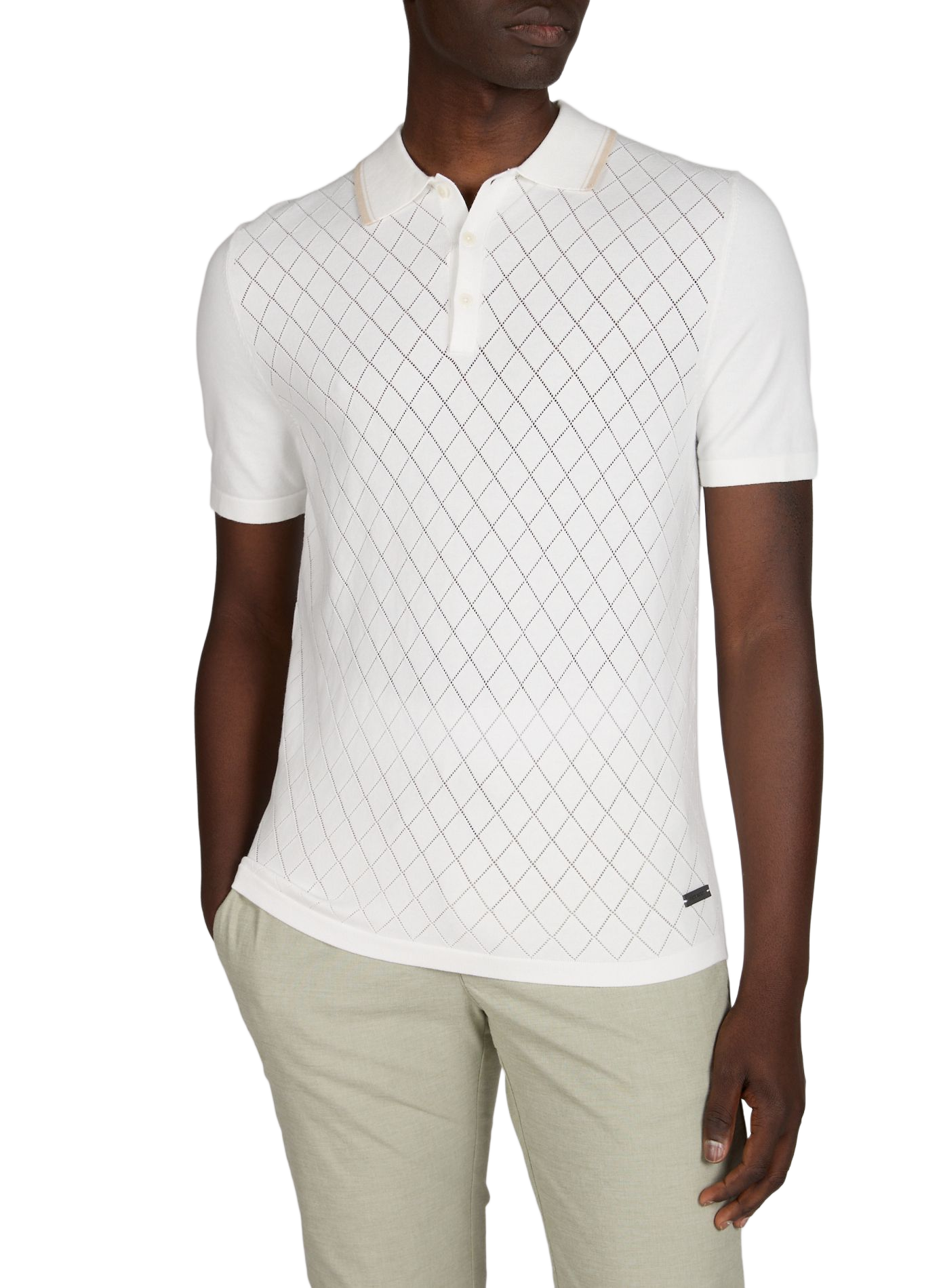 Polo a maniche corte a quadretti in misto cotone PIERRE CARDIN Bianco