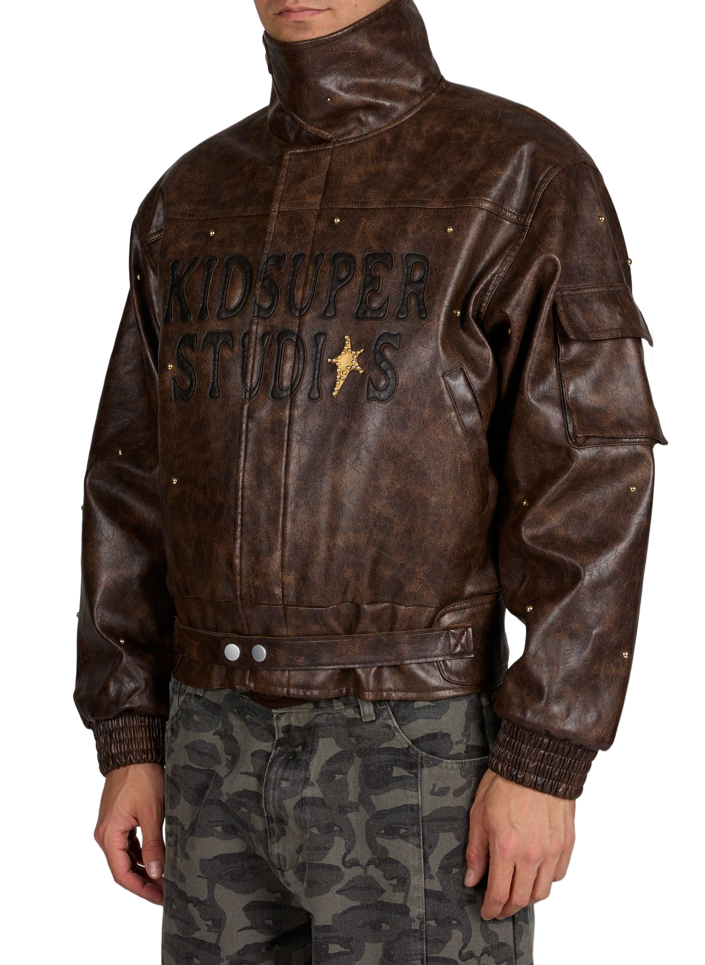 Bomber con parches de patchwork delantero y trasero. KIDSUPER Marrón